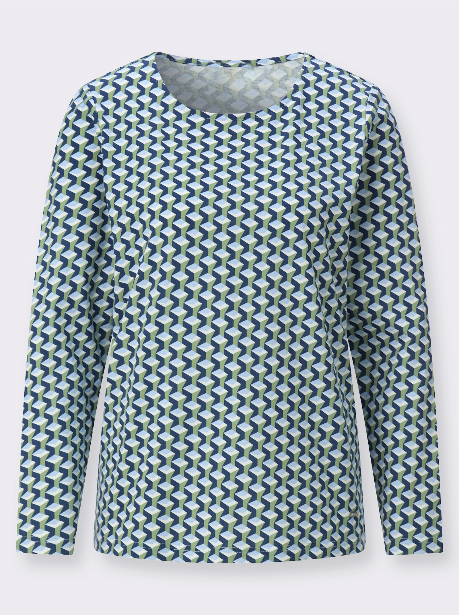 Rundhalsshirt im Minimal-Dessin - dunkelblau-eucalyptus-bedruckt