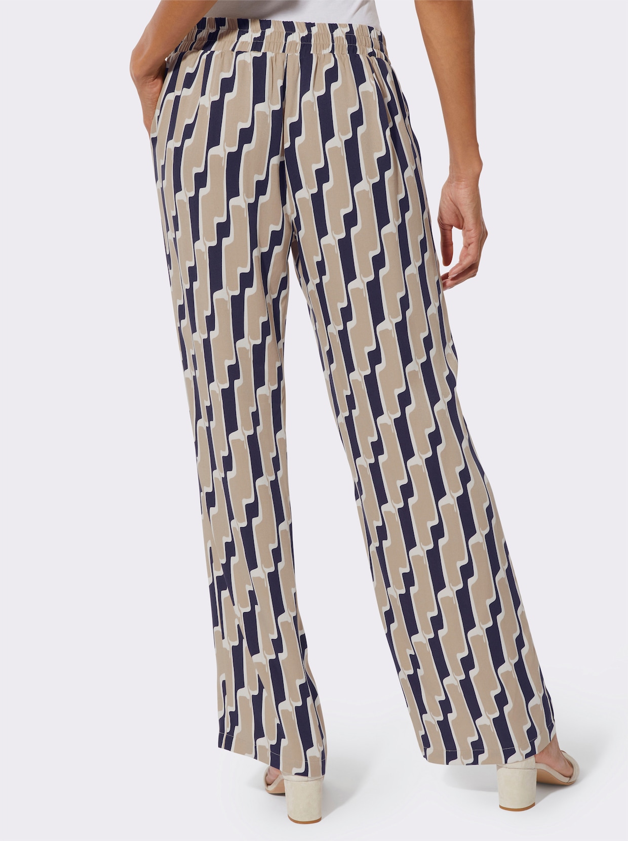 Palazzohose - beige-marine-bedruckt