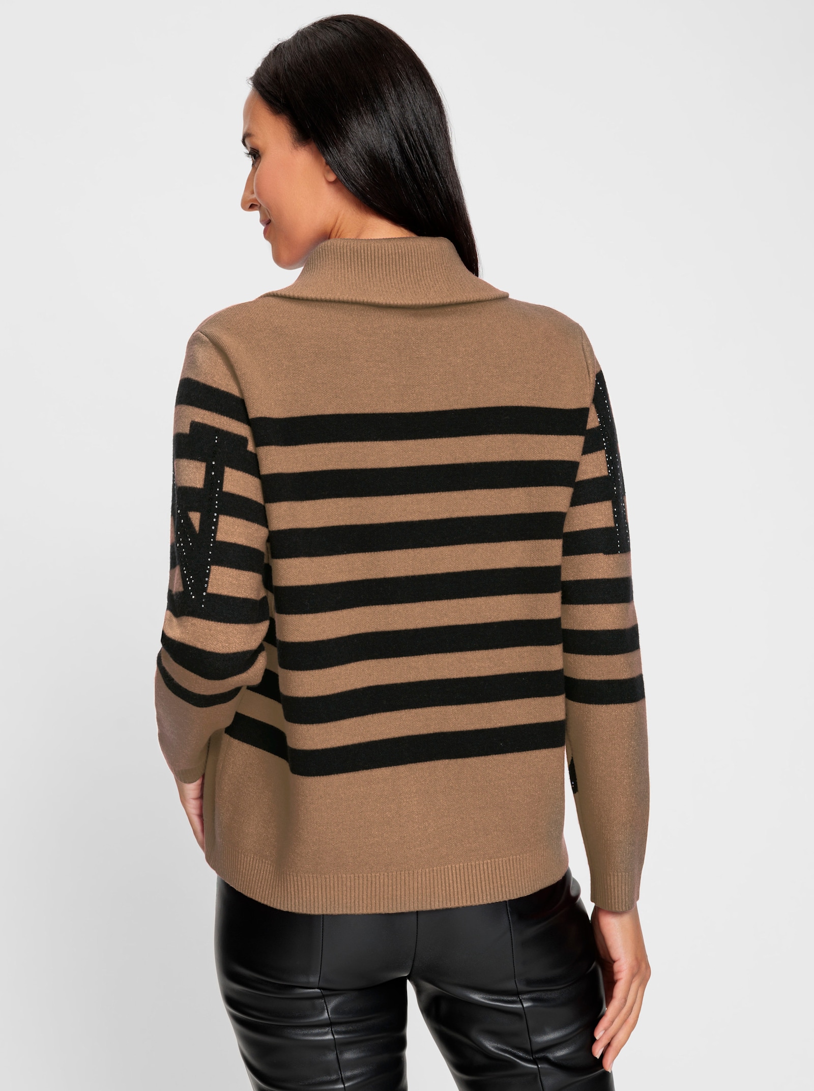 heine Vest met opstaande kraag - camel/zwart gestreept