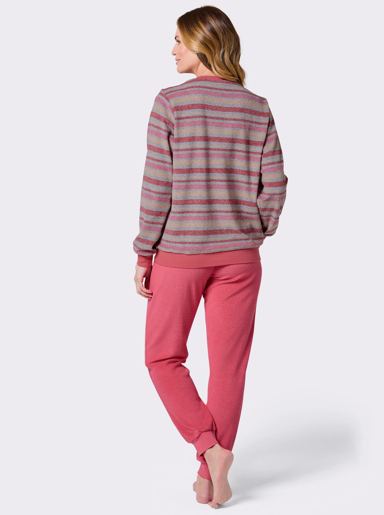 Schlafanzug im Ringel-Dessin - hummer-grau-gestreift