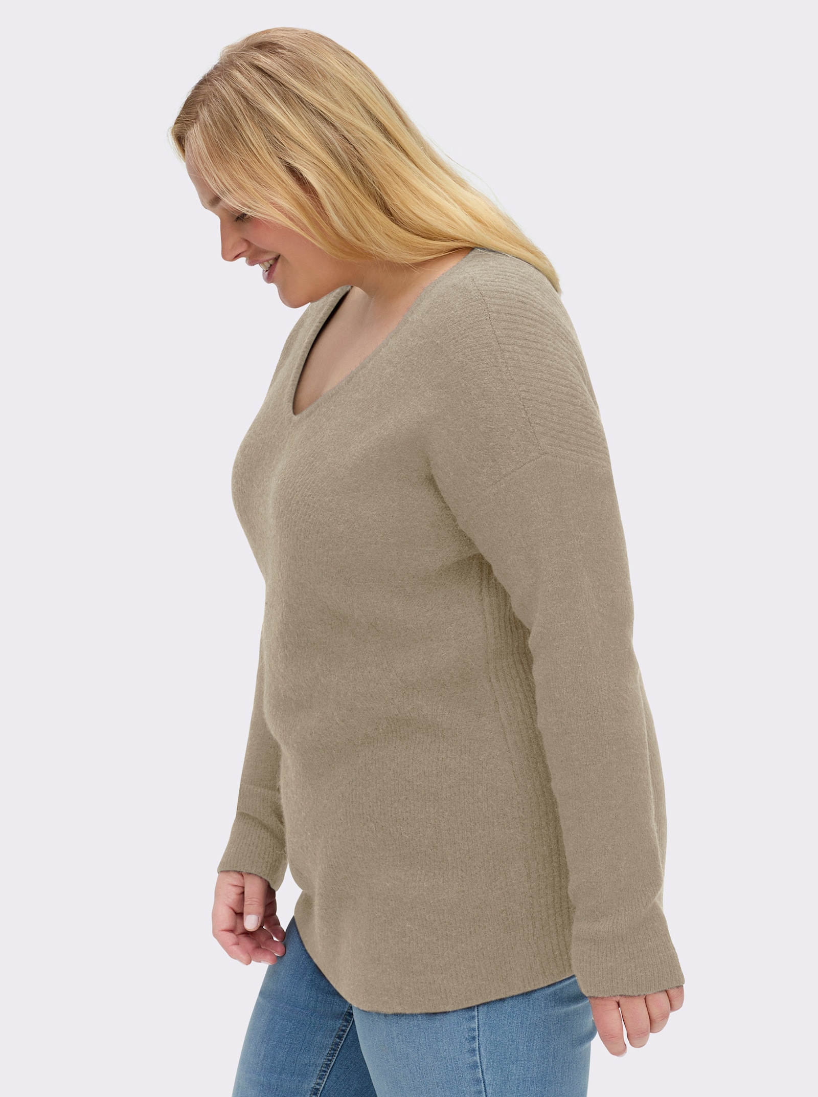 sheego Pullover in Rippstruktur - beige-meliert