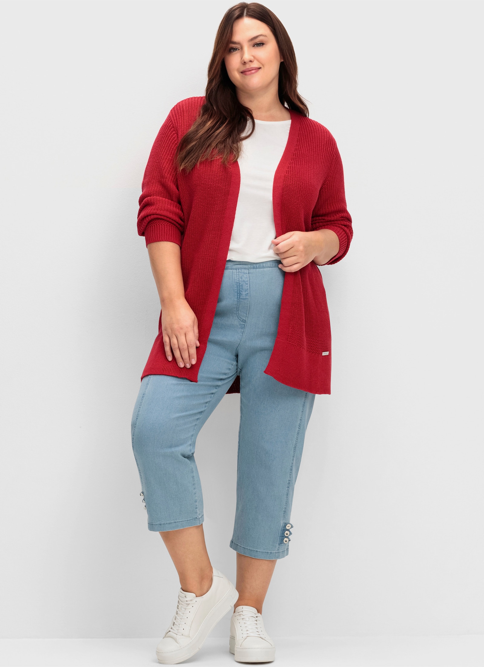 Longstrickjacke in passformgerechter Verarbeitung - rot