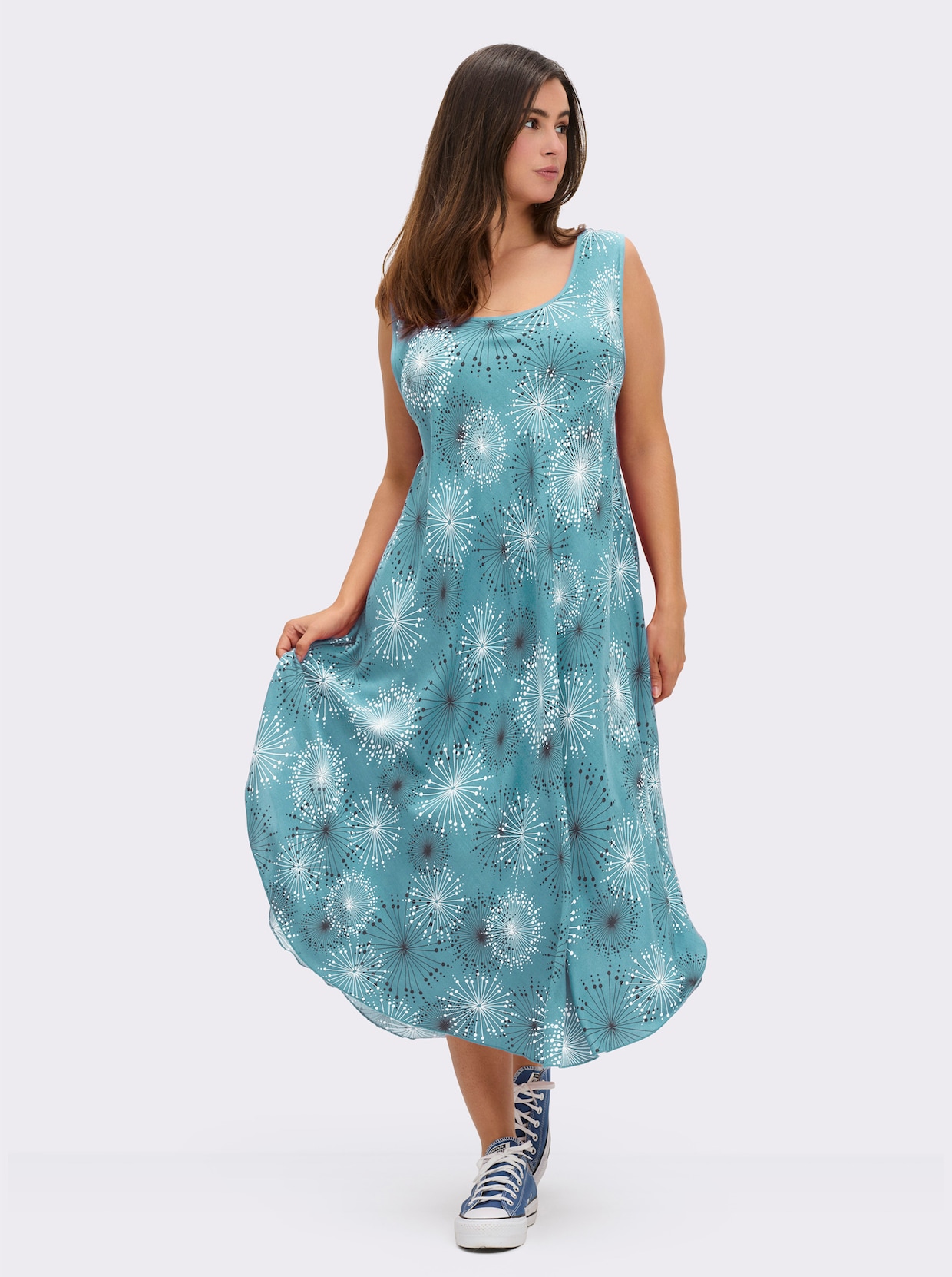 Druckkleid mit Blüten-Muster, figurumspielend - ozean-graphit-bedruckt