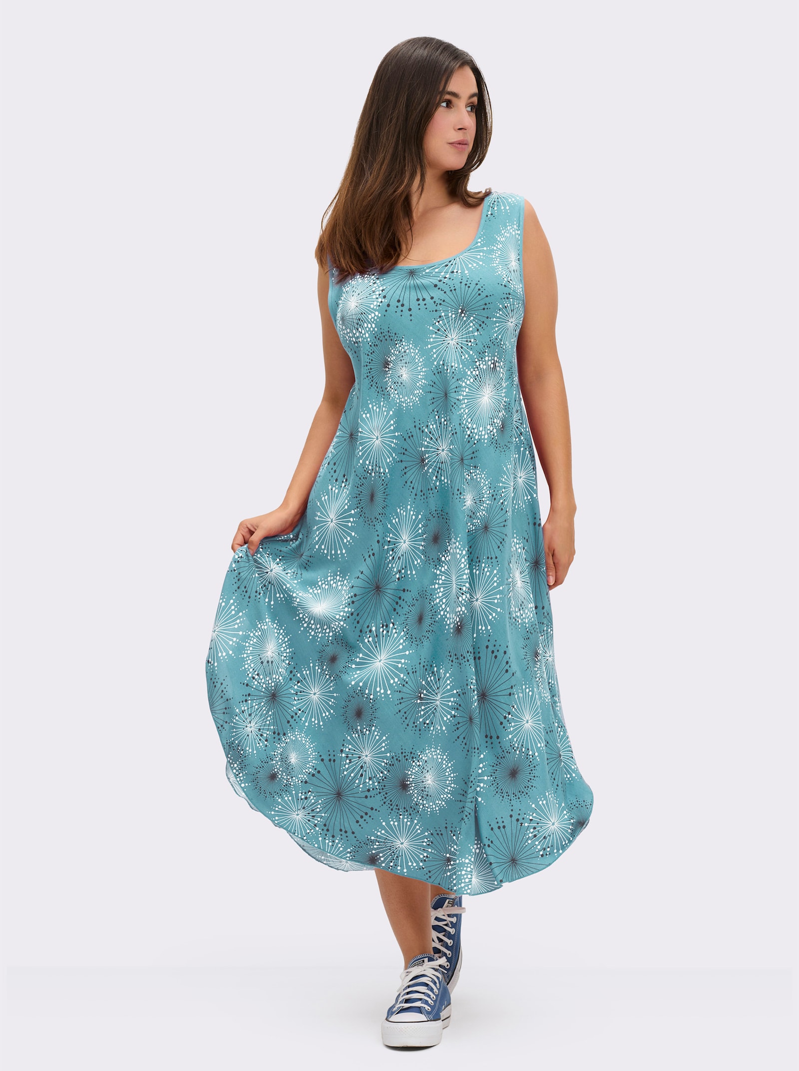 Druckkleid mit Blüten-Muster, figurumspielend - ozean-graphit-bedruckt