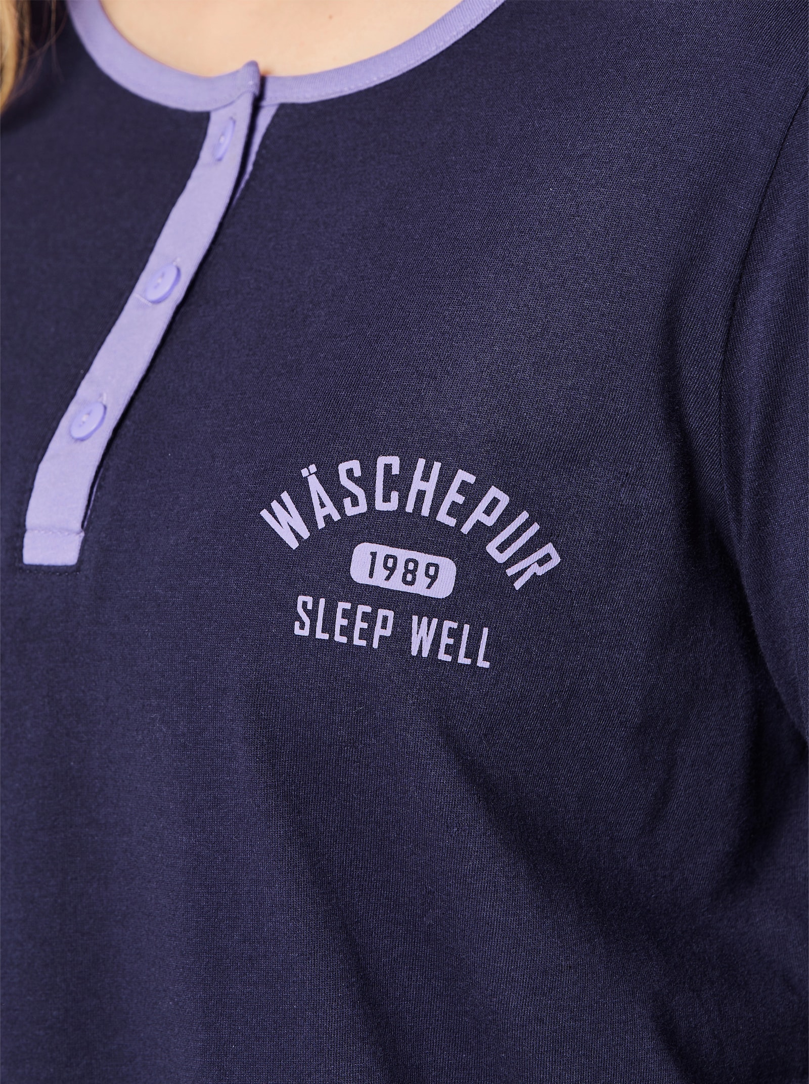 wäschepur Sleepshirt mit Knopfleiste - marine + lavendel