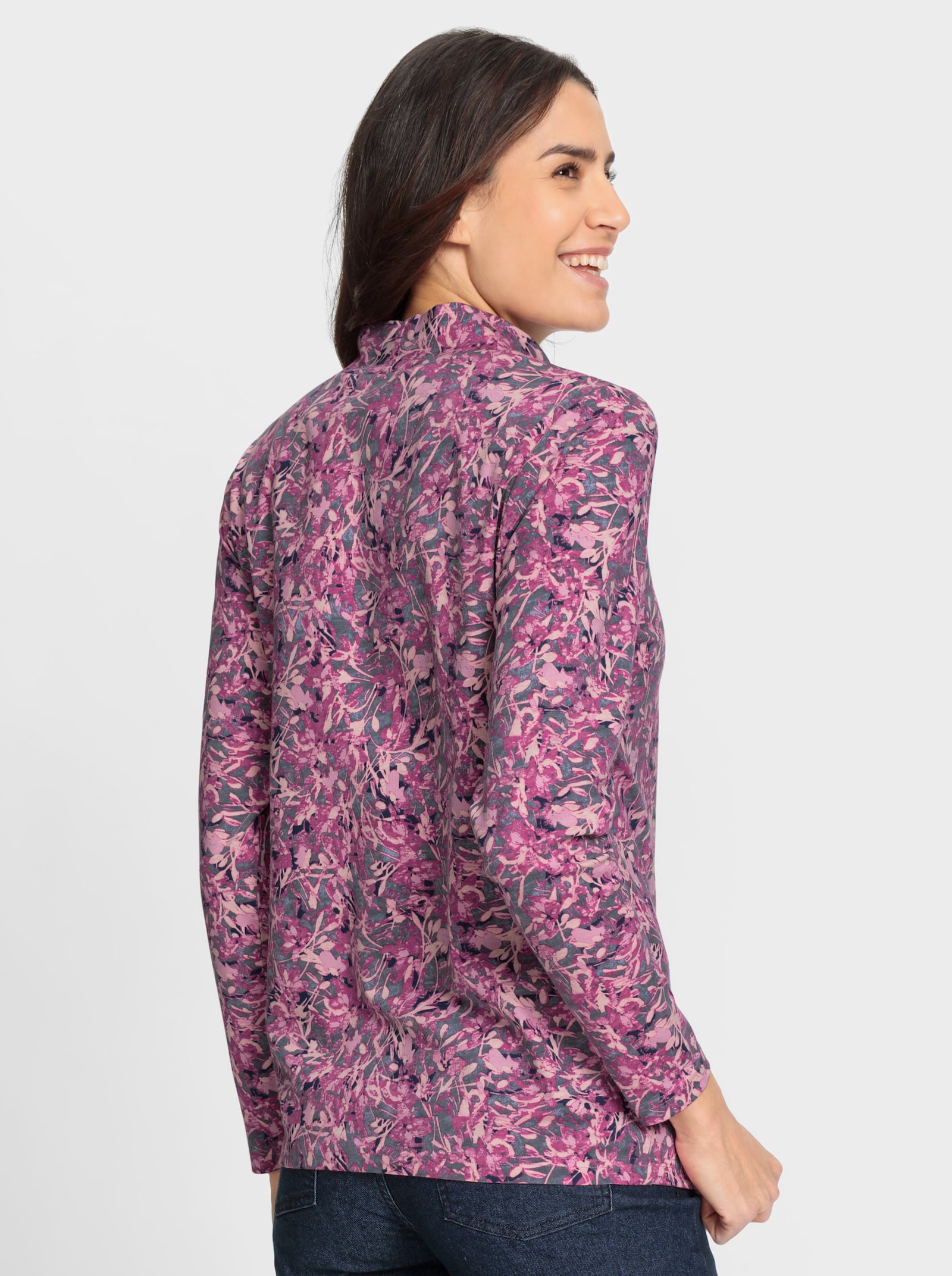 Stehkragenshirt mit floralem Druck - marine-erika-bedruckt