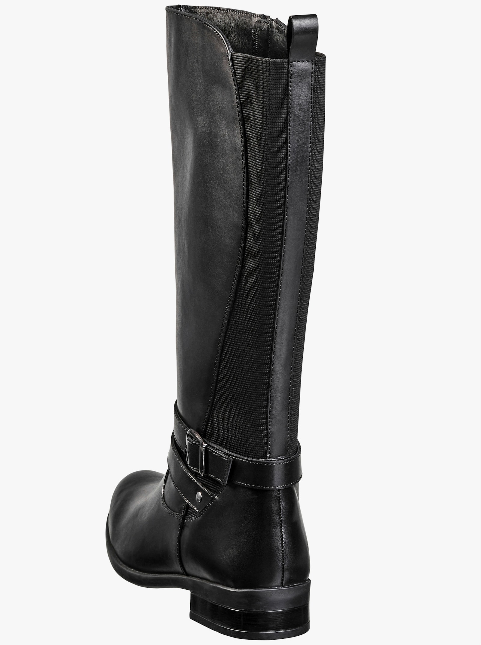 sheego Weitschaftstiefel aus Leder, mit Stretch-Einsatz - schwarz