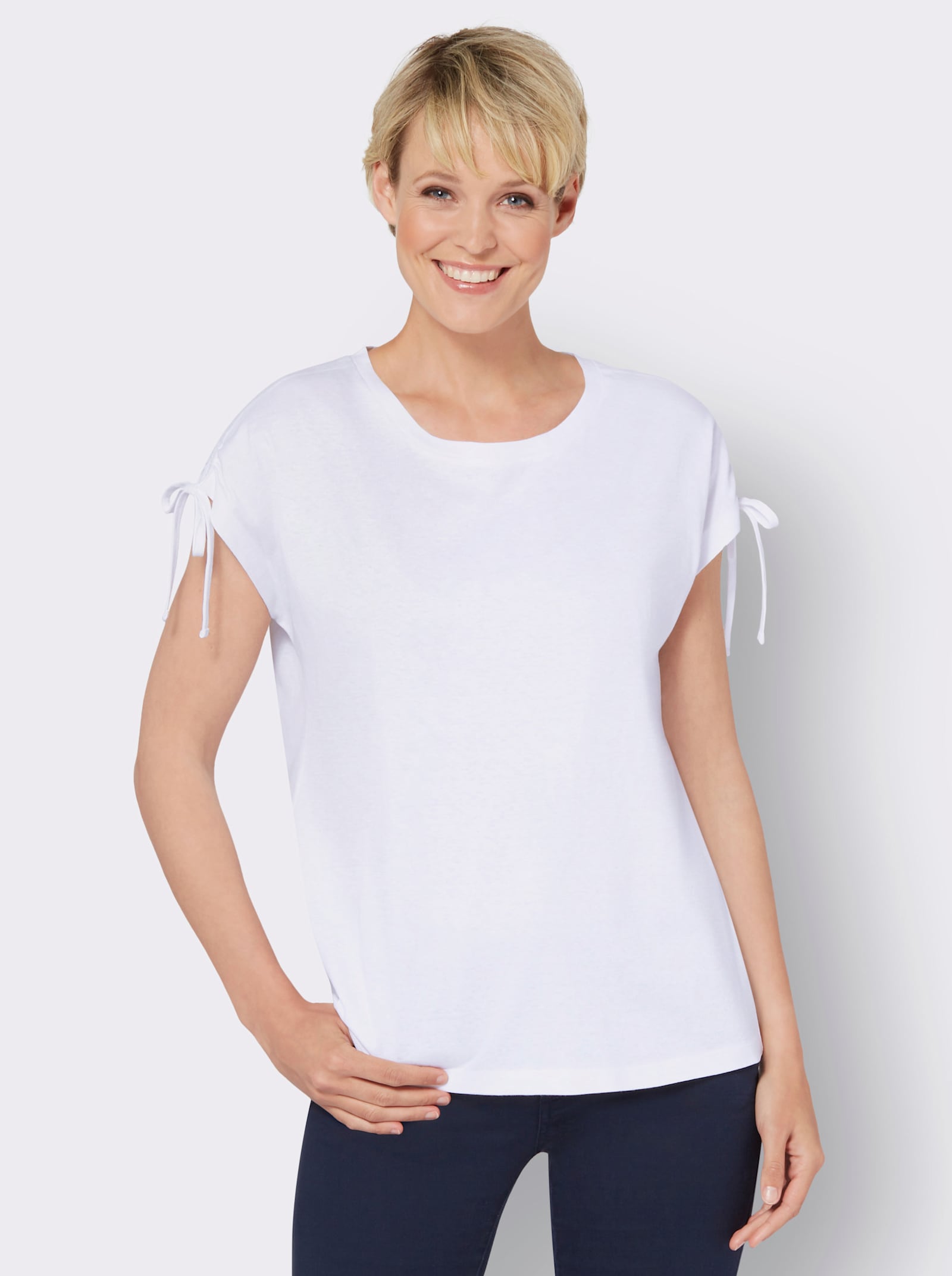 Tričko s krátkým rukávem a tunýlkem na rukávech - bílá