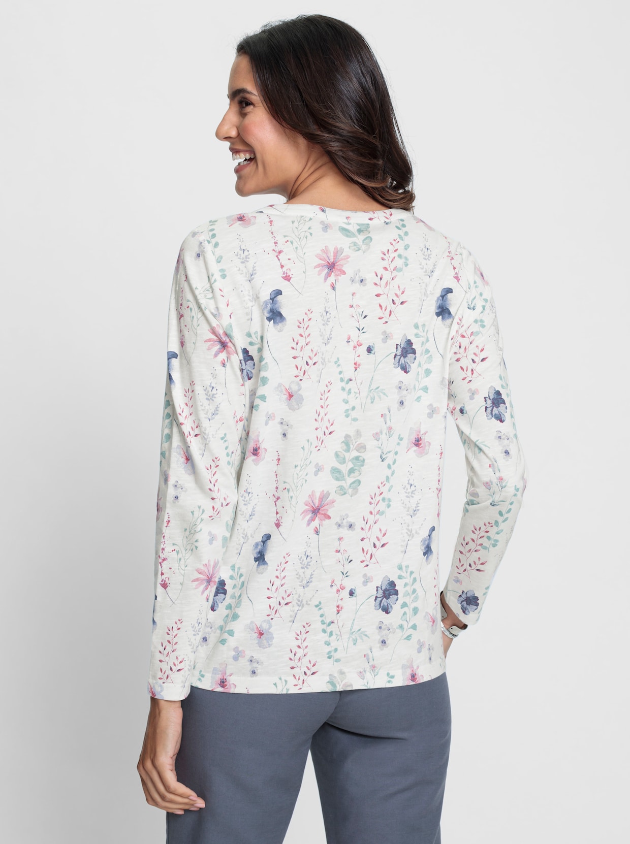 Langarmshirt - ecru-mauve-bedruckt