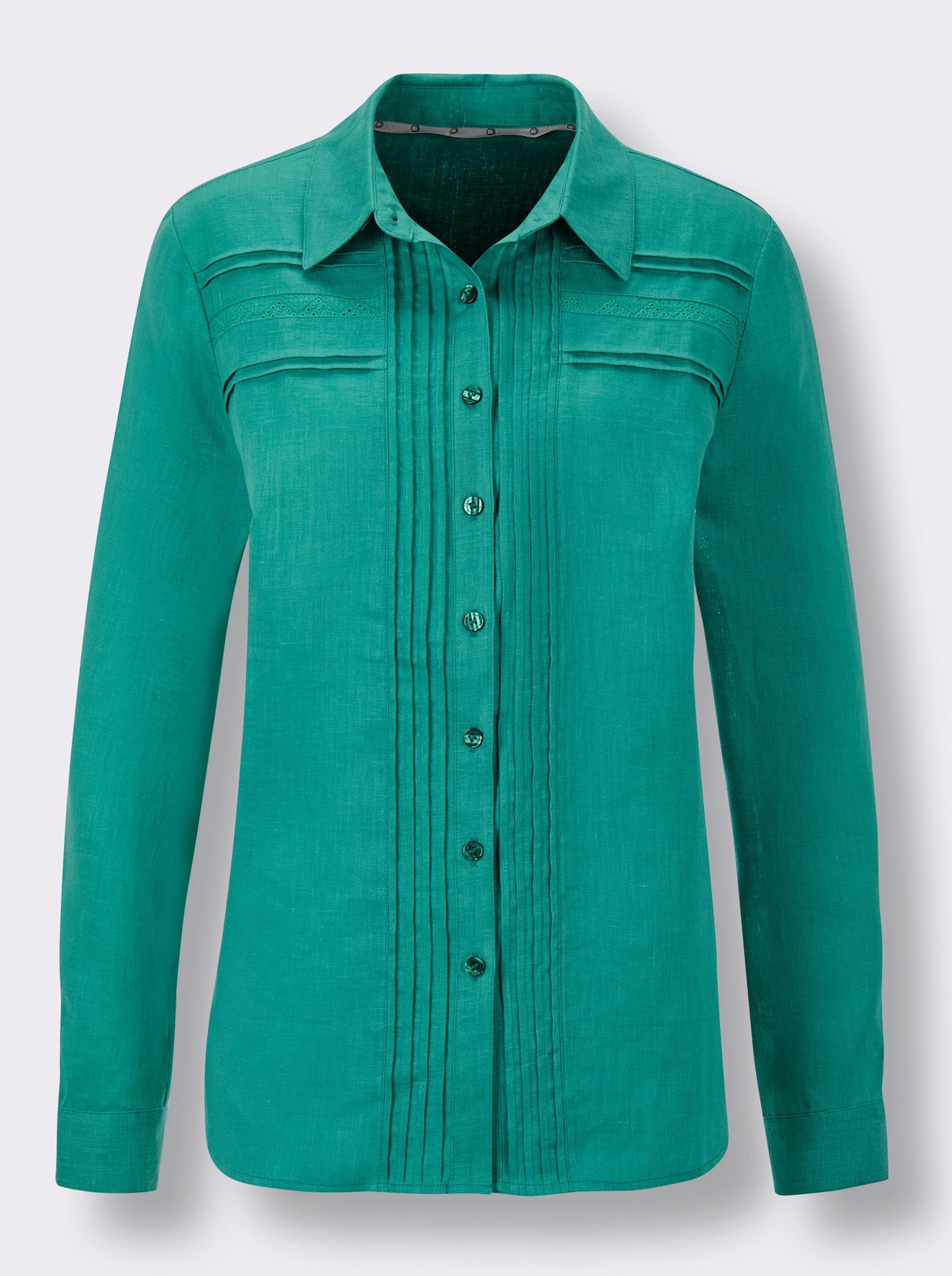 CREATION L PREMIUM Leinenbluse mit Spitze und Biesen - smaragd