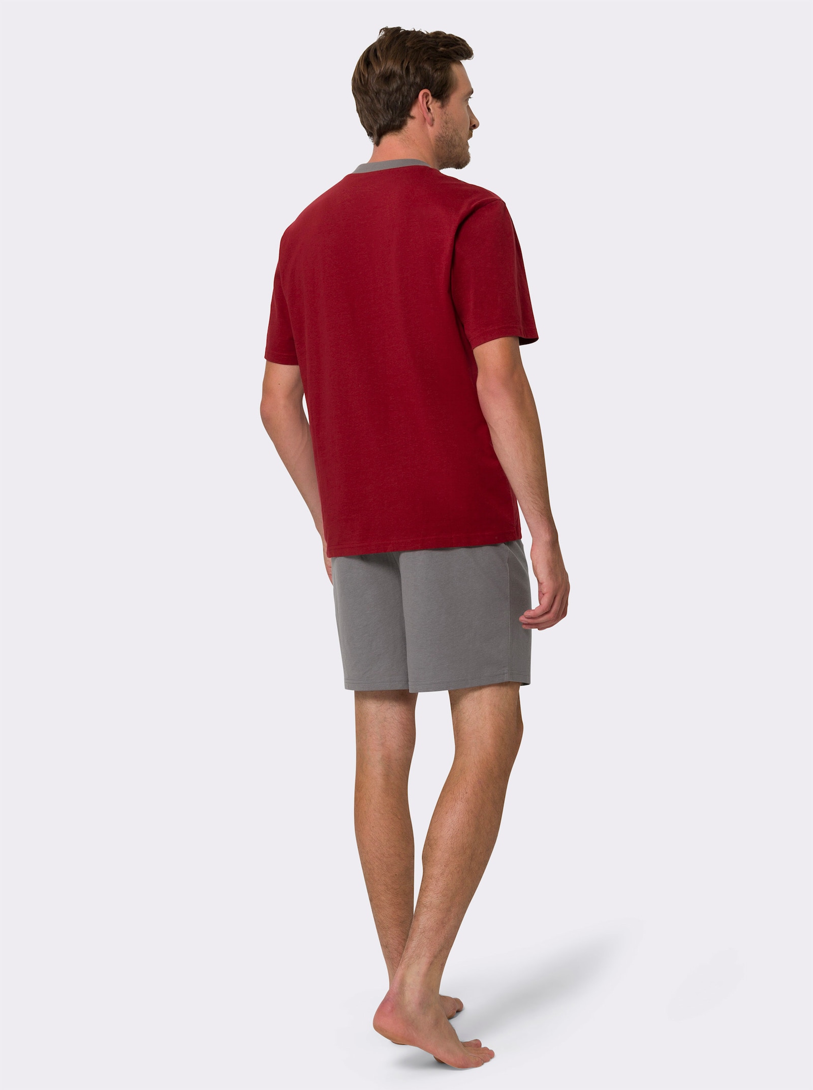 Krátké pyžamo s grafickým potiskem - tmavěčervená-antracitová