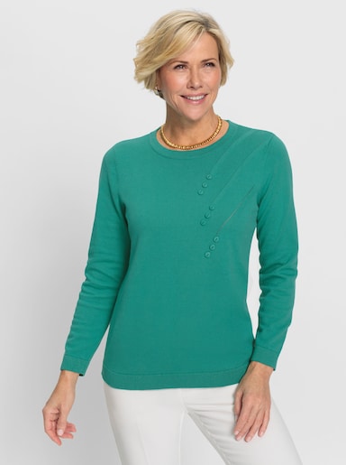 Baumwollpullover mit Strickmuster - smaragd