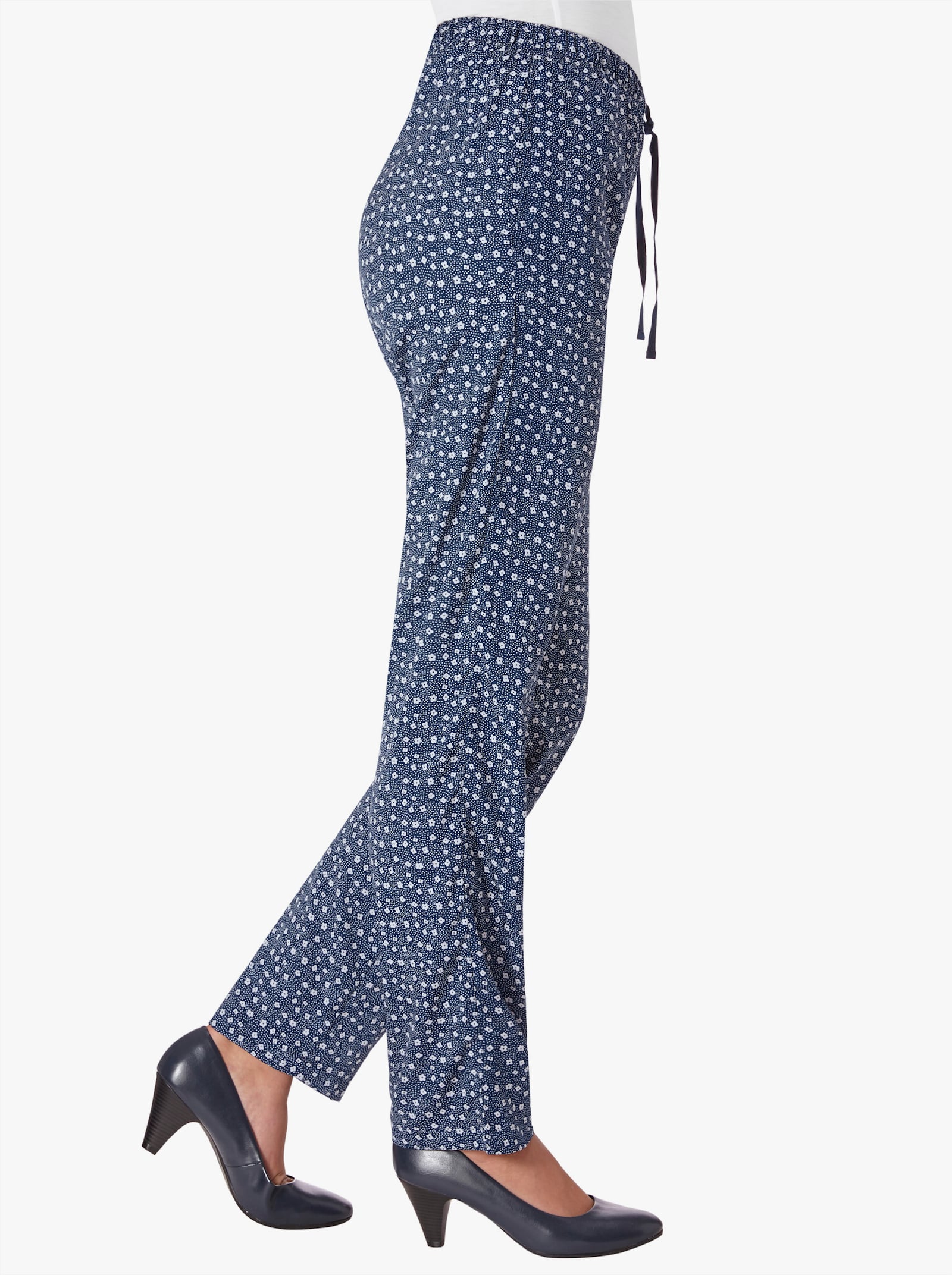 Comfortbroek met comfortband rondom - marine/millefleurs