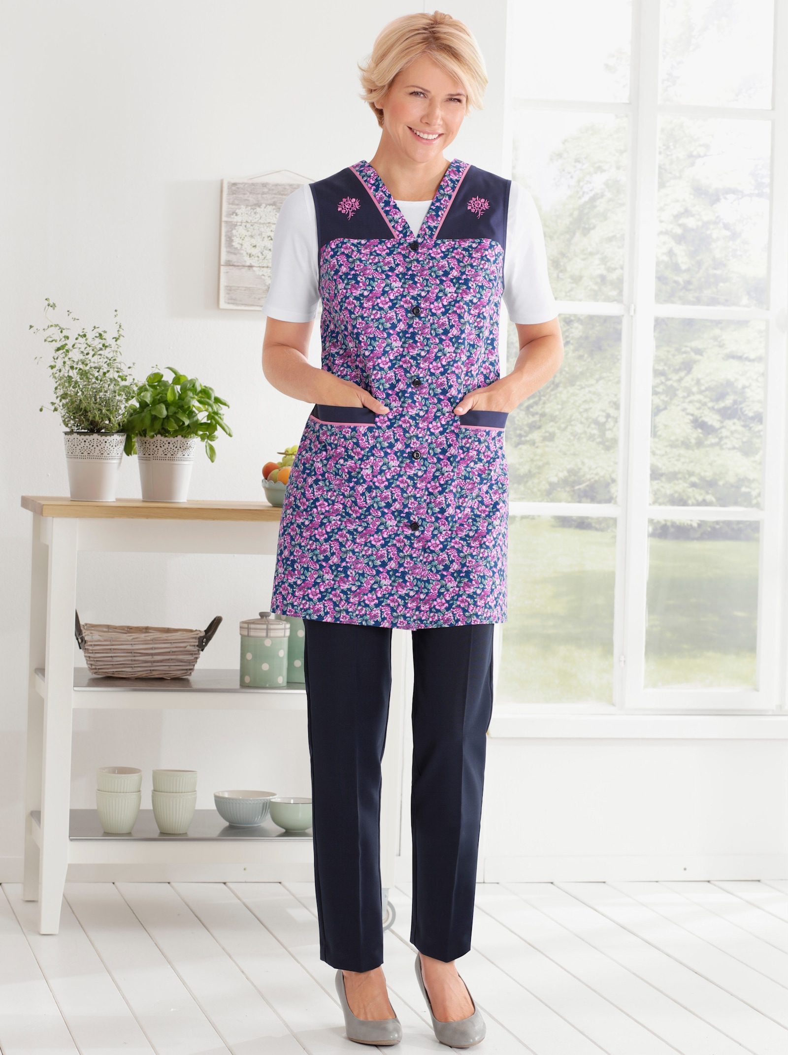 Kasack mit 2 Taschen - fuchsia-bedruckt