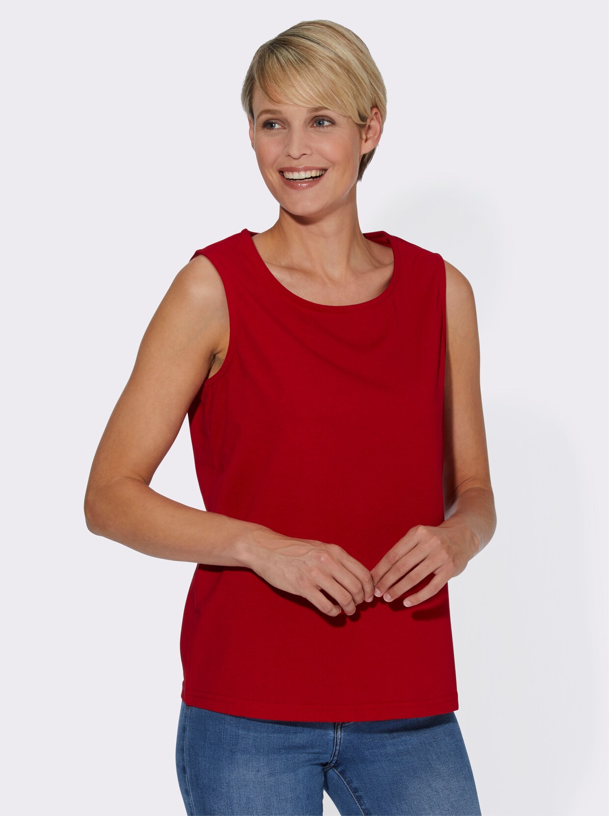 Shirttop - rood + rood gestippeld