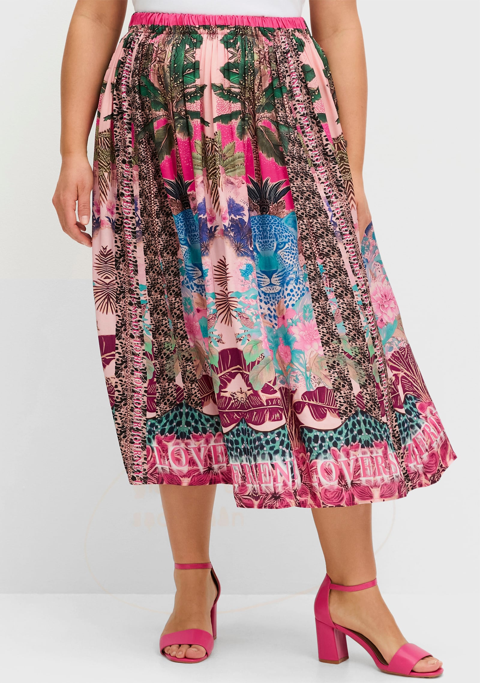 sheego loves miss goodlife Satinrock mit Tropical-Print - pink gemustert