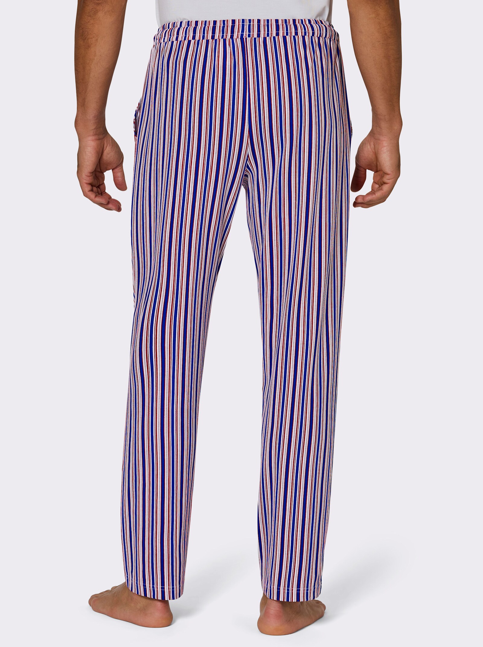 Hose lang - royalblau-kirsche-gestreift