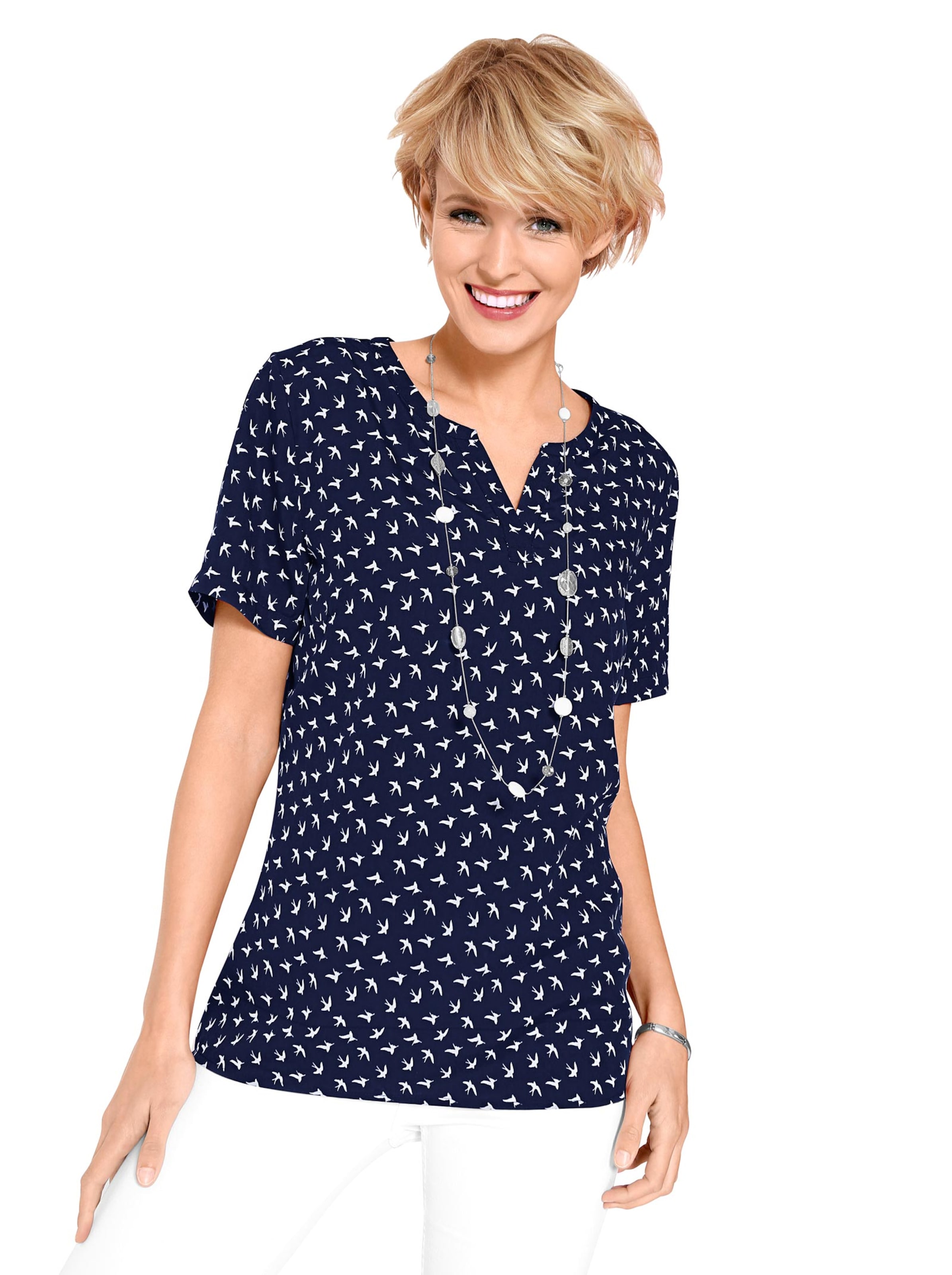 Schlupf-Bluse - marine-weiß