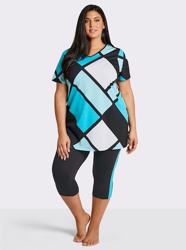 wäschepur Caprianzug mit Grafik-Dessin - schwarz-türkis-bedruckt