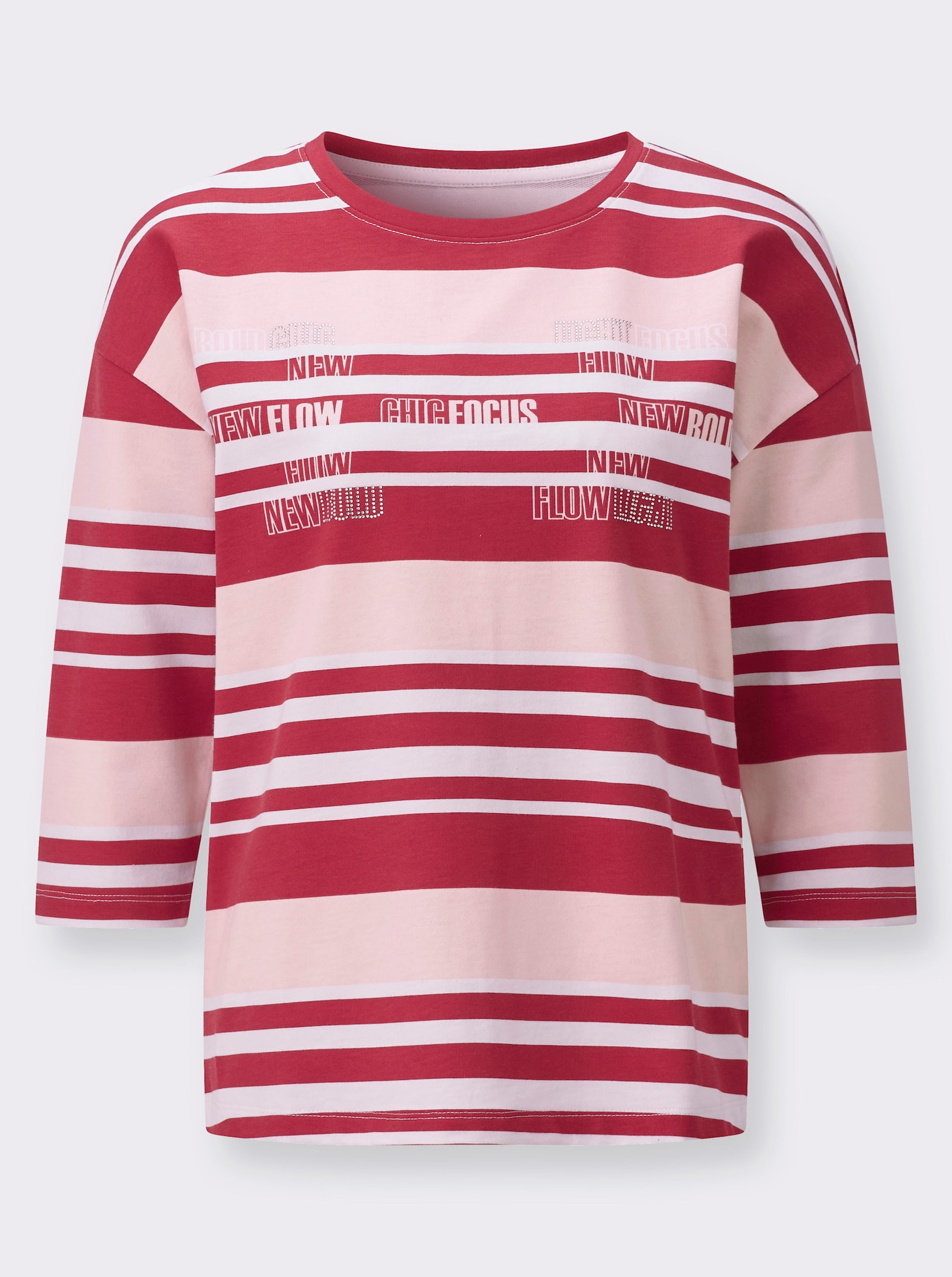 Ringelshirt mit Metallsteinchen - rot-weiß-geringelt