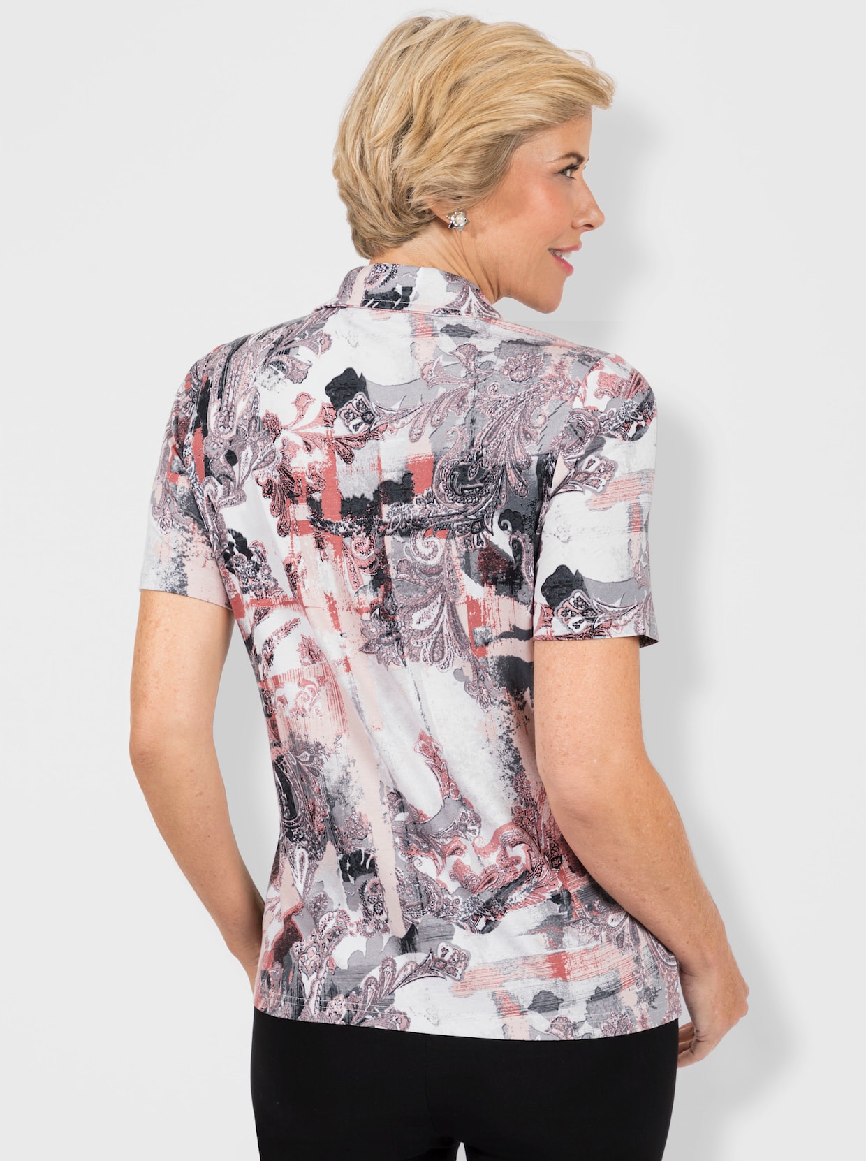 Poloshirt - poeder/steengrijs gedessineerd