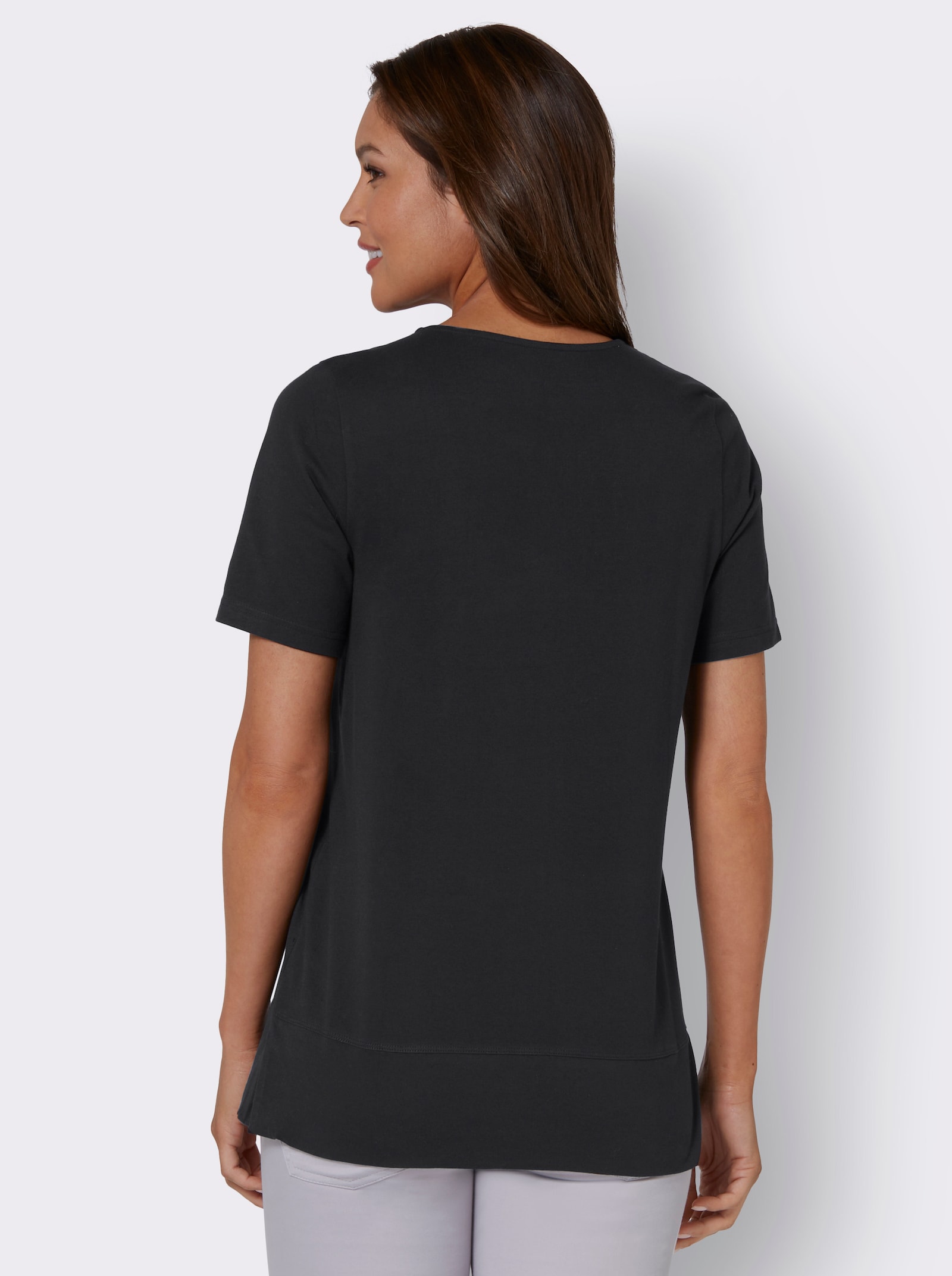 Kurzarmshirt mit Ziernähten - schwarz