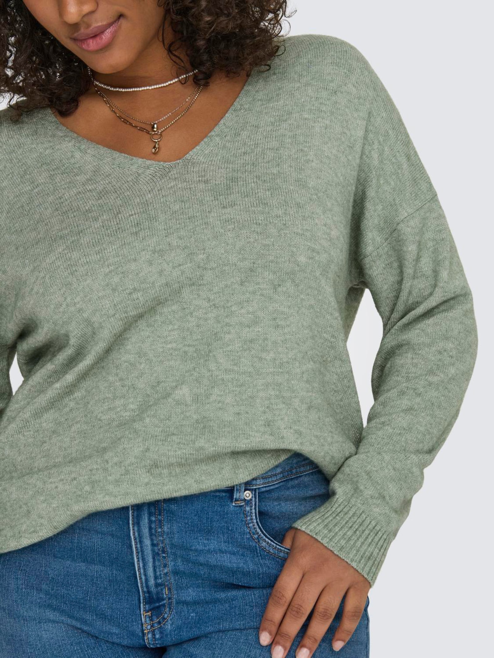 ONLY CARMAKOMA V-Ausschnitt-Pullover - basil detail:melange