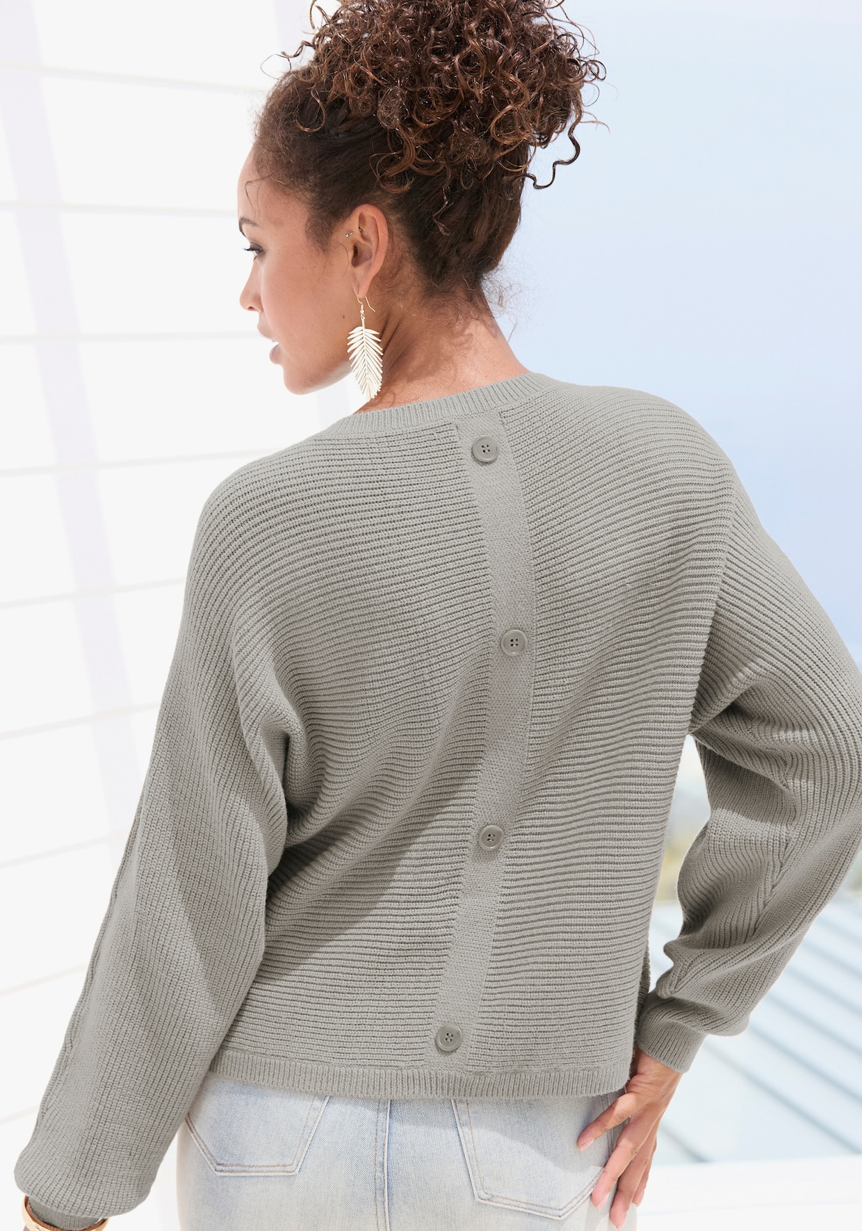LASCANA Pullover met ronde hals - grijs gemêleerd