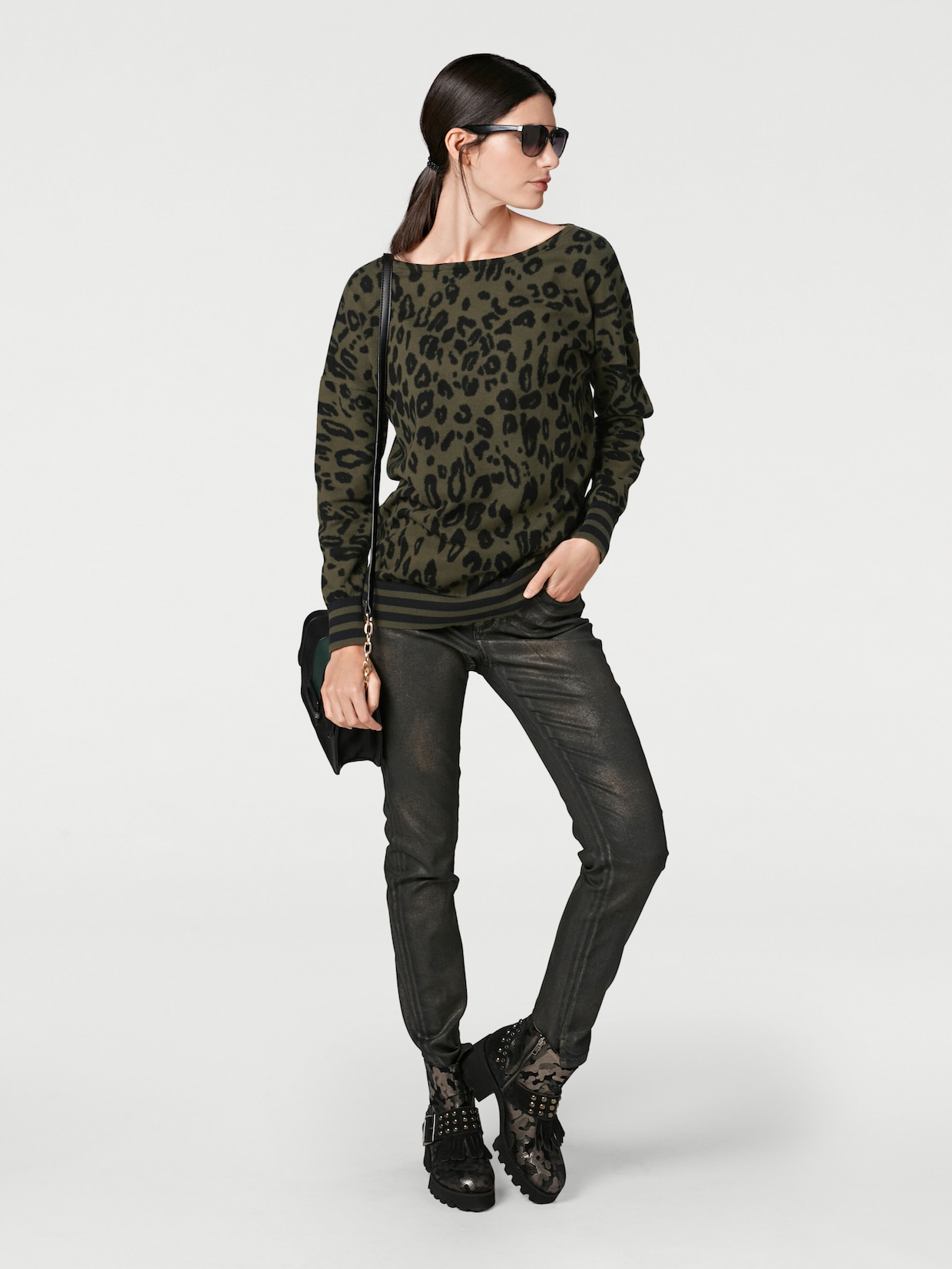 heine Pullover met ronde hals - olijf