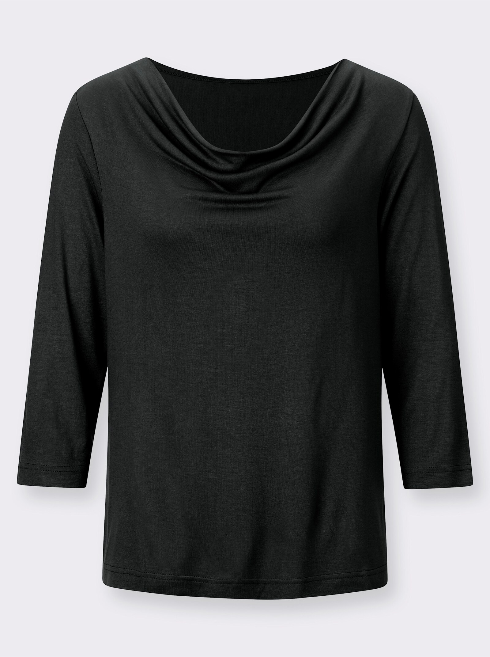 Shirt met cascadehals en 3/4-mouwen. - zwart