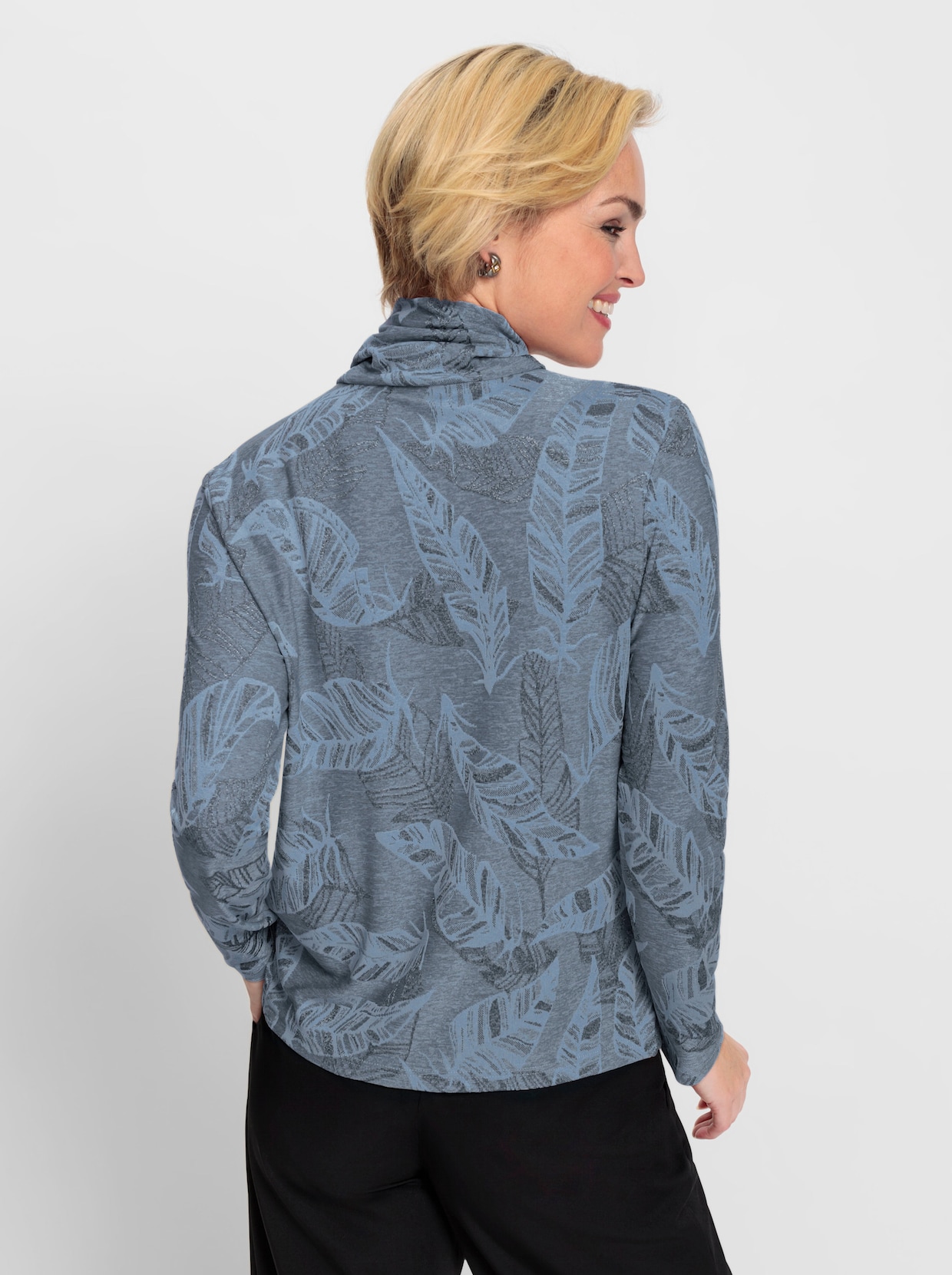 Shirt met lange mouwen - ijsblauw/duifblauw gedessineerd