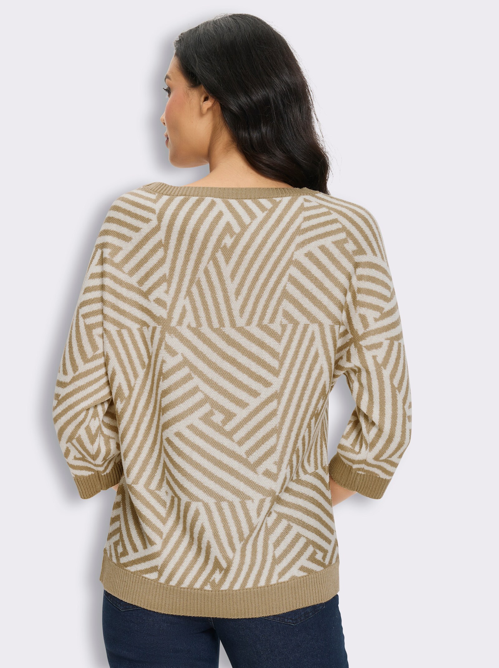 Fledermauspullover mit U-Boot-Ausschnitt - beige-ecru-gemustert
