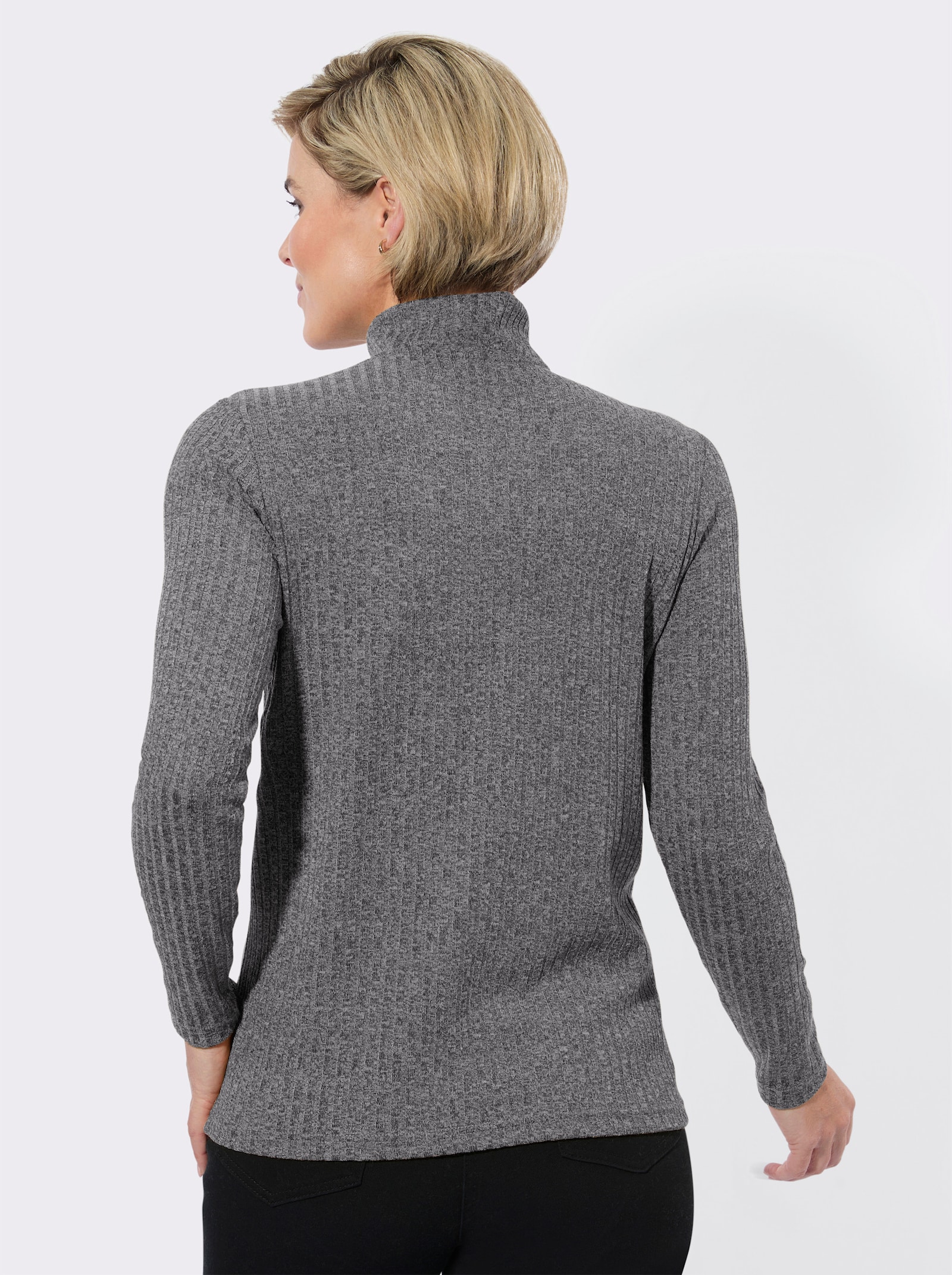 Rippshirt mit Troyerkragen - steingrau-meliert