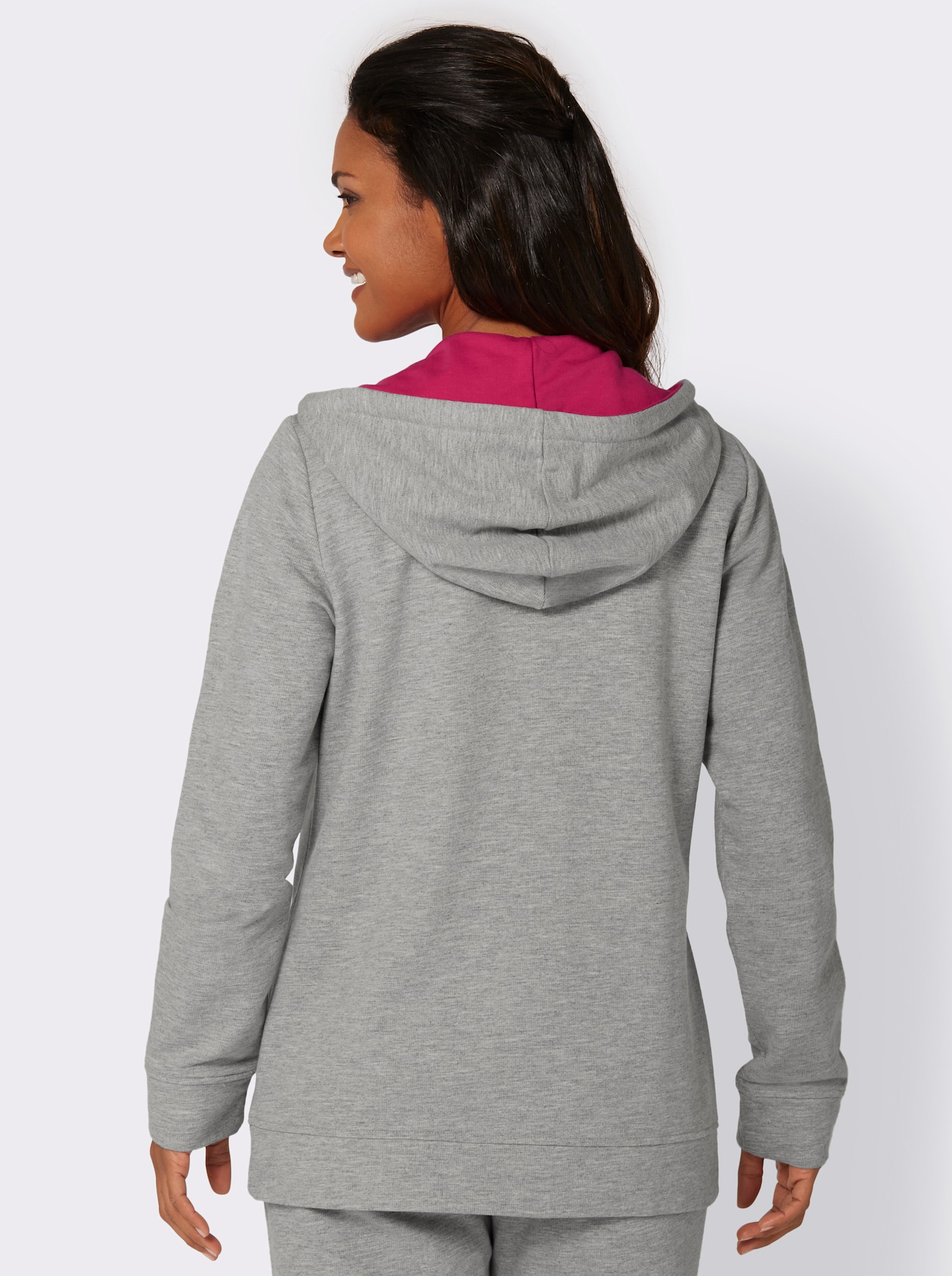 feel good Sweatjack met 2 kangoeroezakken - grijs/pink