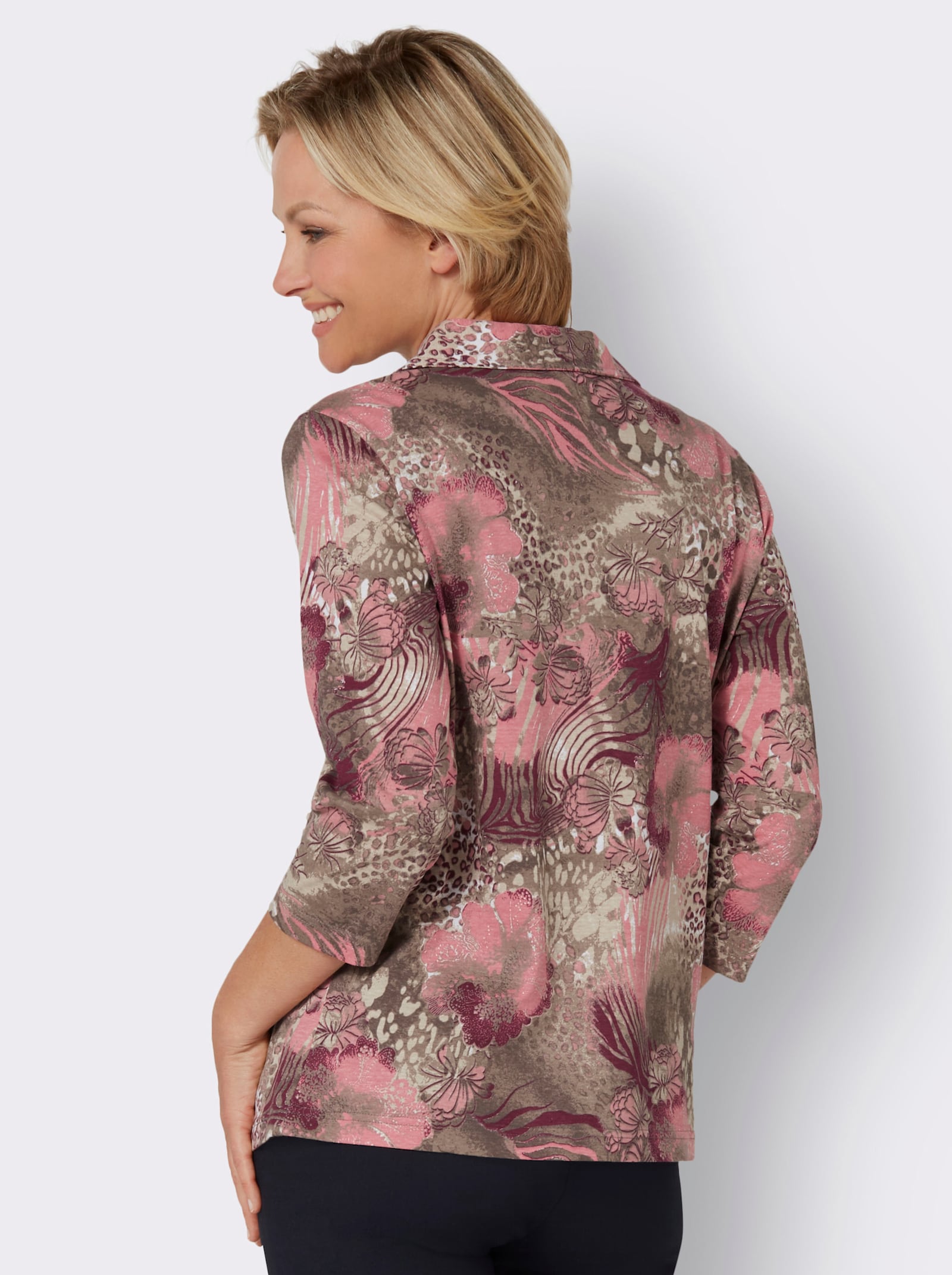 Poloshirt in patroonmix - ecru/flamingo bedrukt