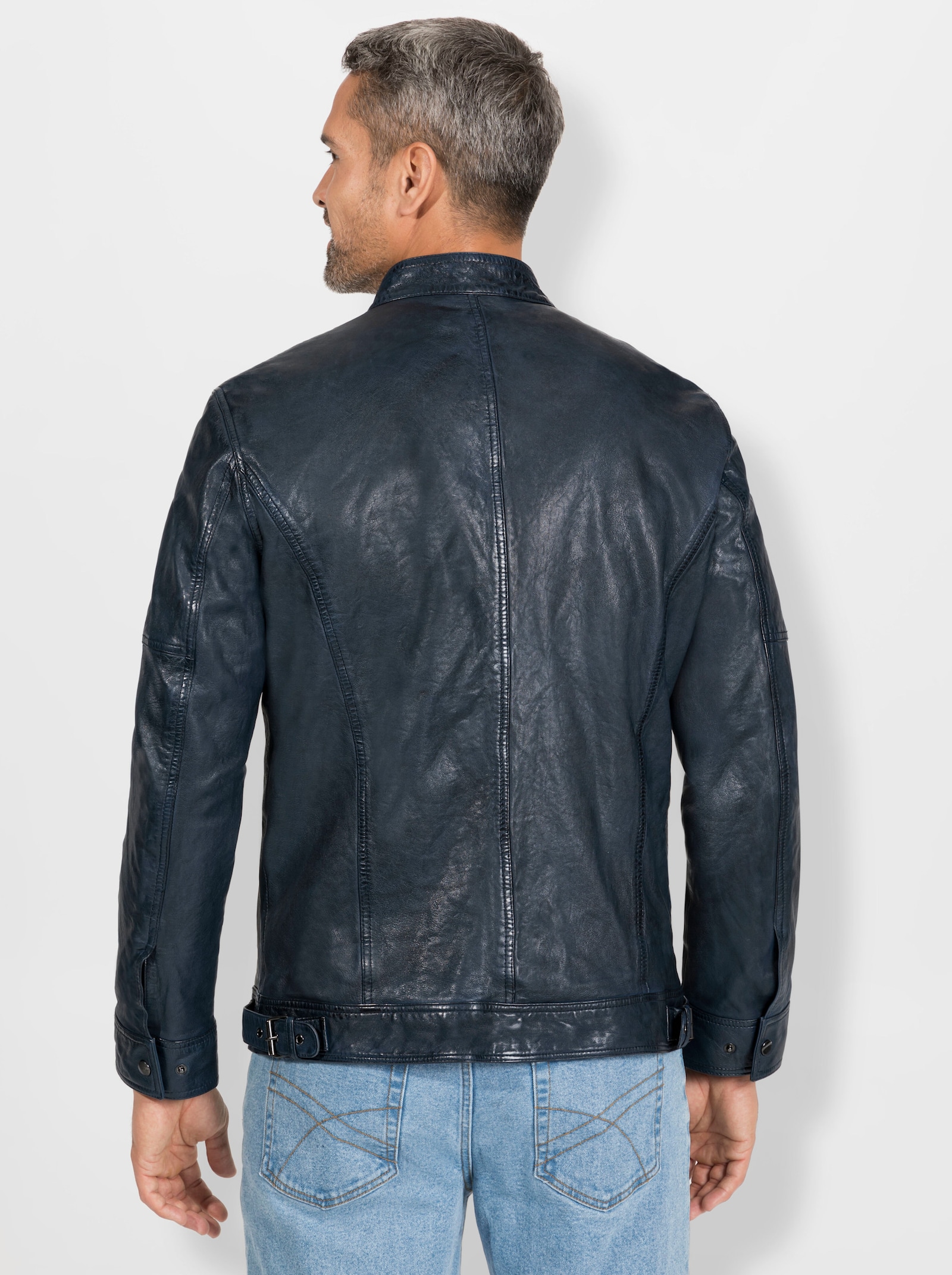 Marco Donati Leren jas - rookblauw