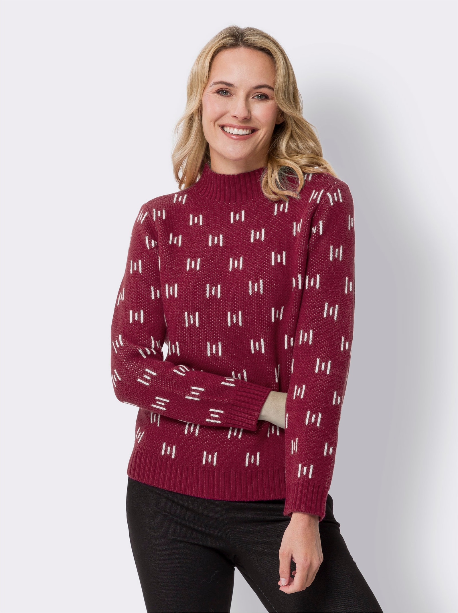 Stehkragenpullover mit Strickmuster - malve-ecru-gemustert