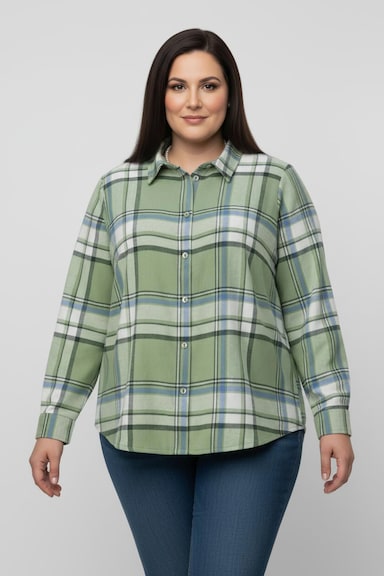 Flanellbluse im Karo-Muster - eucalyptus-mittelblau-kariert