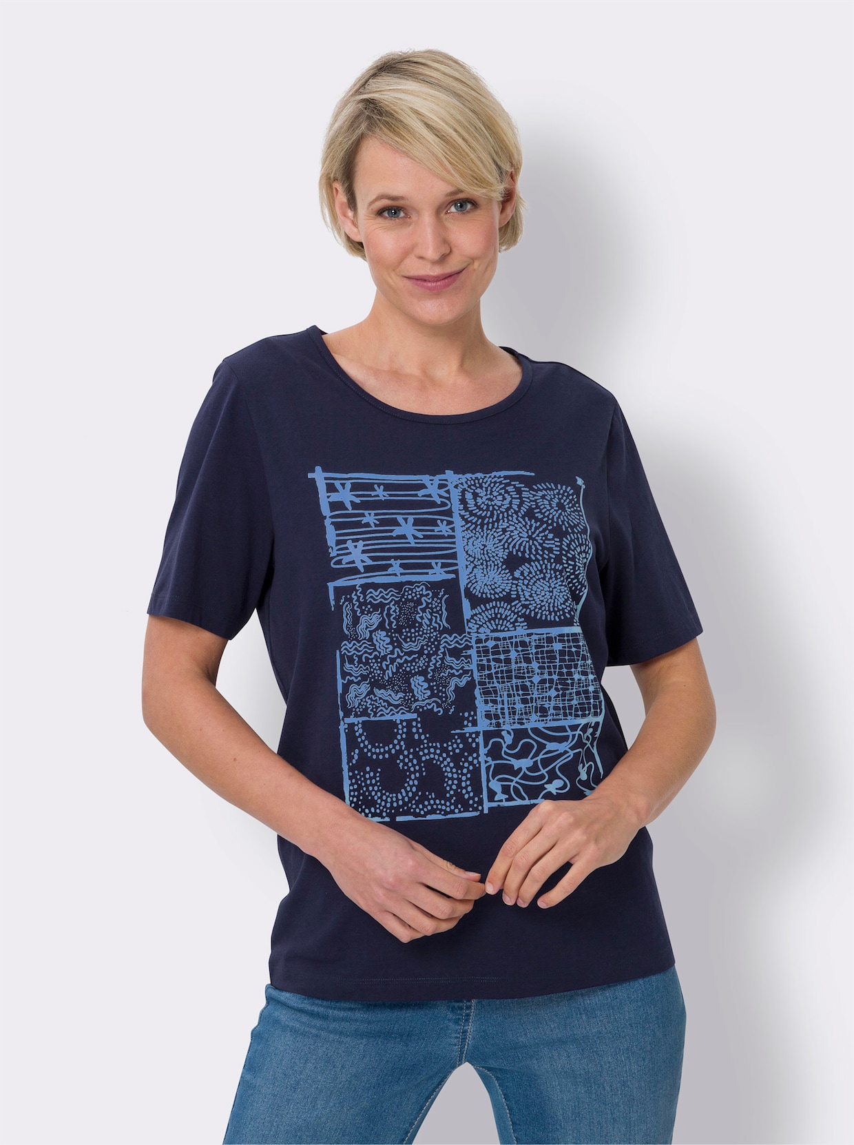 Kurzarmshirt - marine-himmelblau