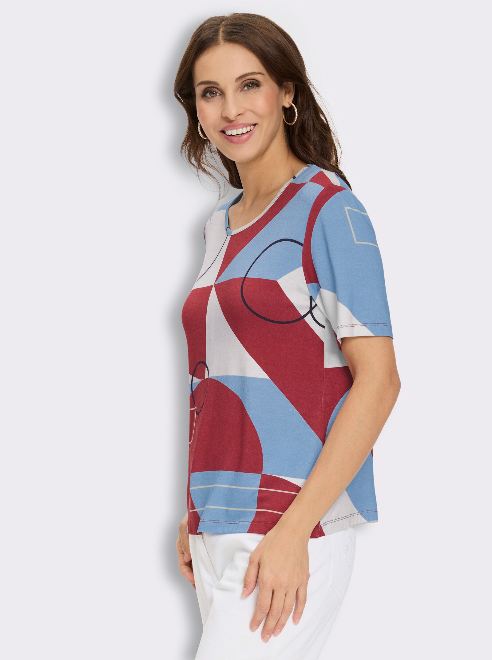 Print-Shirt in Grafik-Dessin - ecru-kirsche-bedruckt