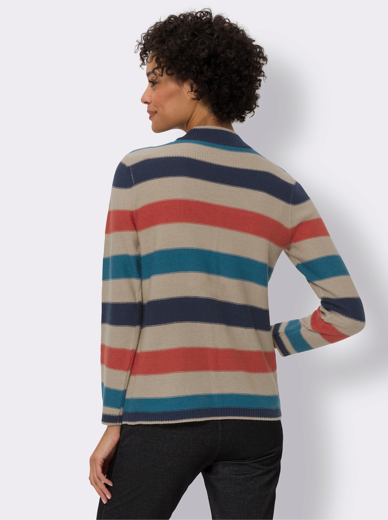Trui met opstaande kraag - beige/donkerblauw gestreept