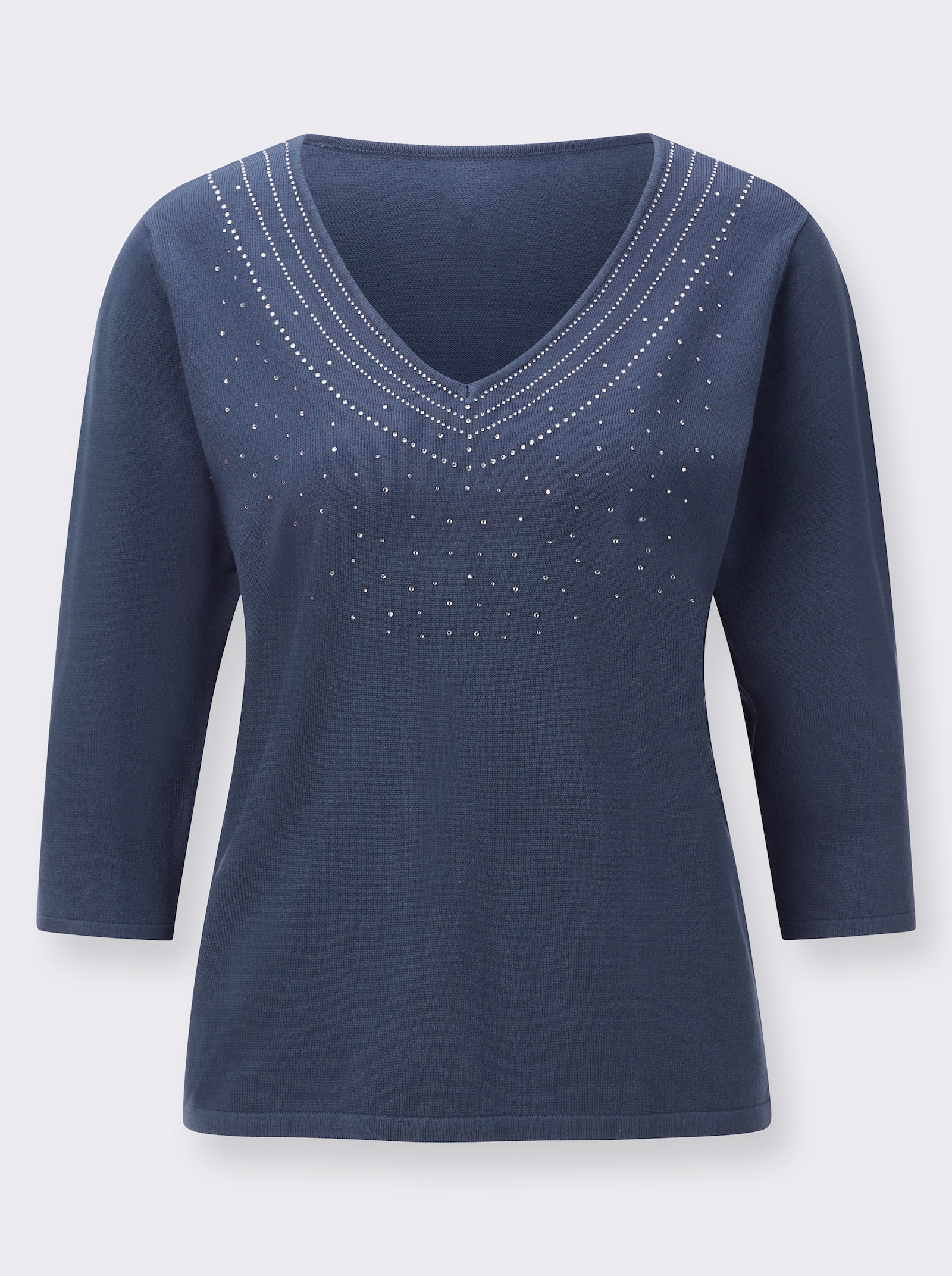 3/4 Arm-Pullover mit Glitzersteinchen - rauchblau