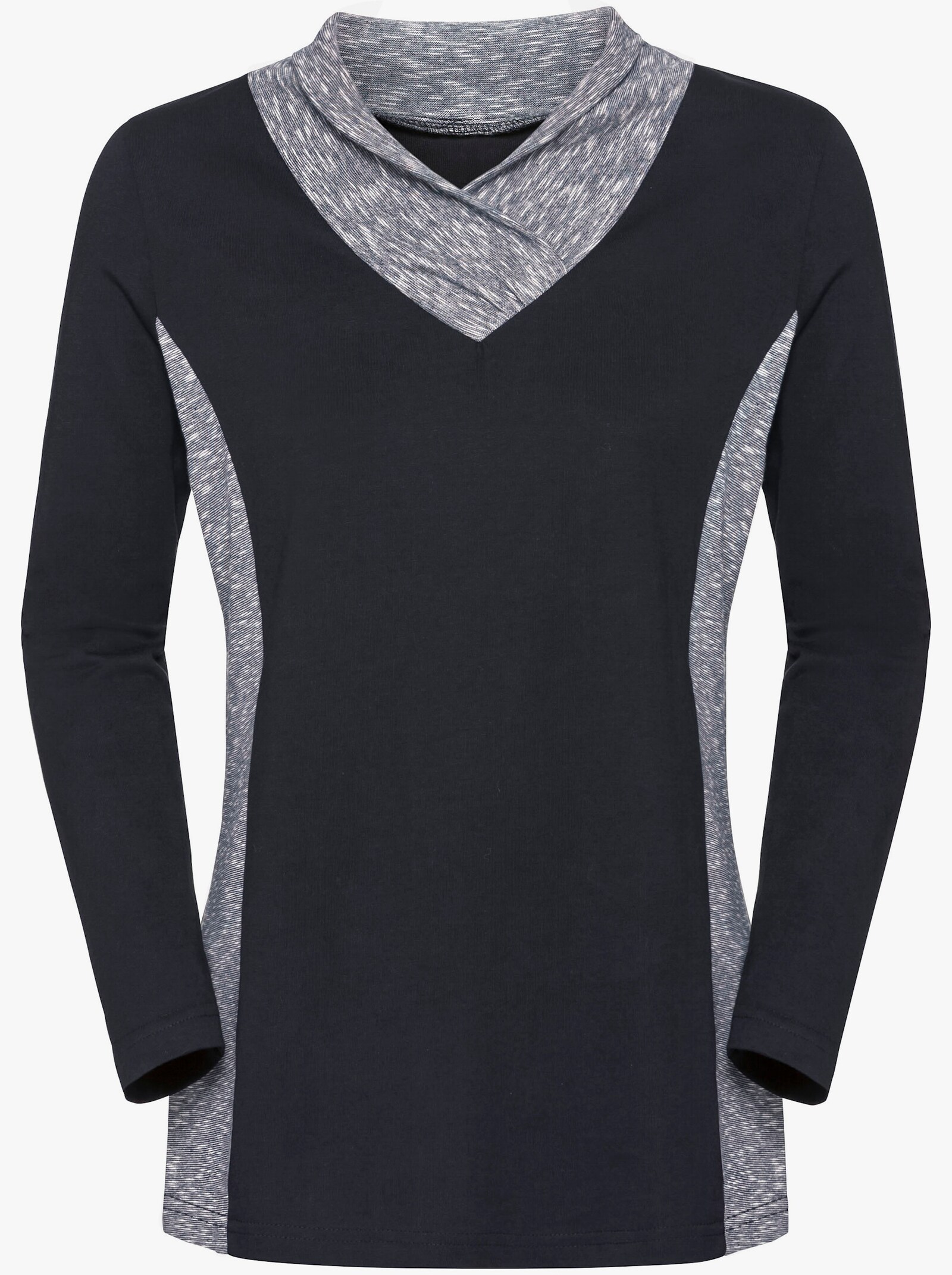 Freizeitshirt mit Schalkragen - schwarz