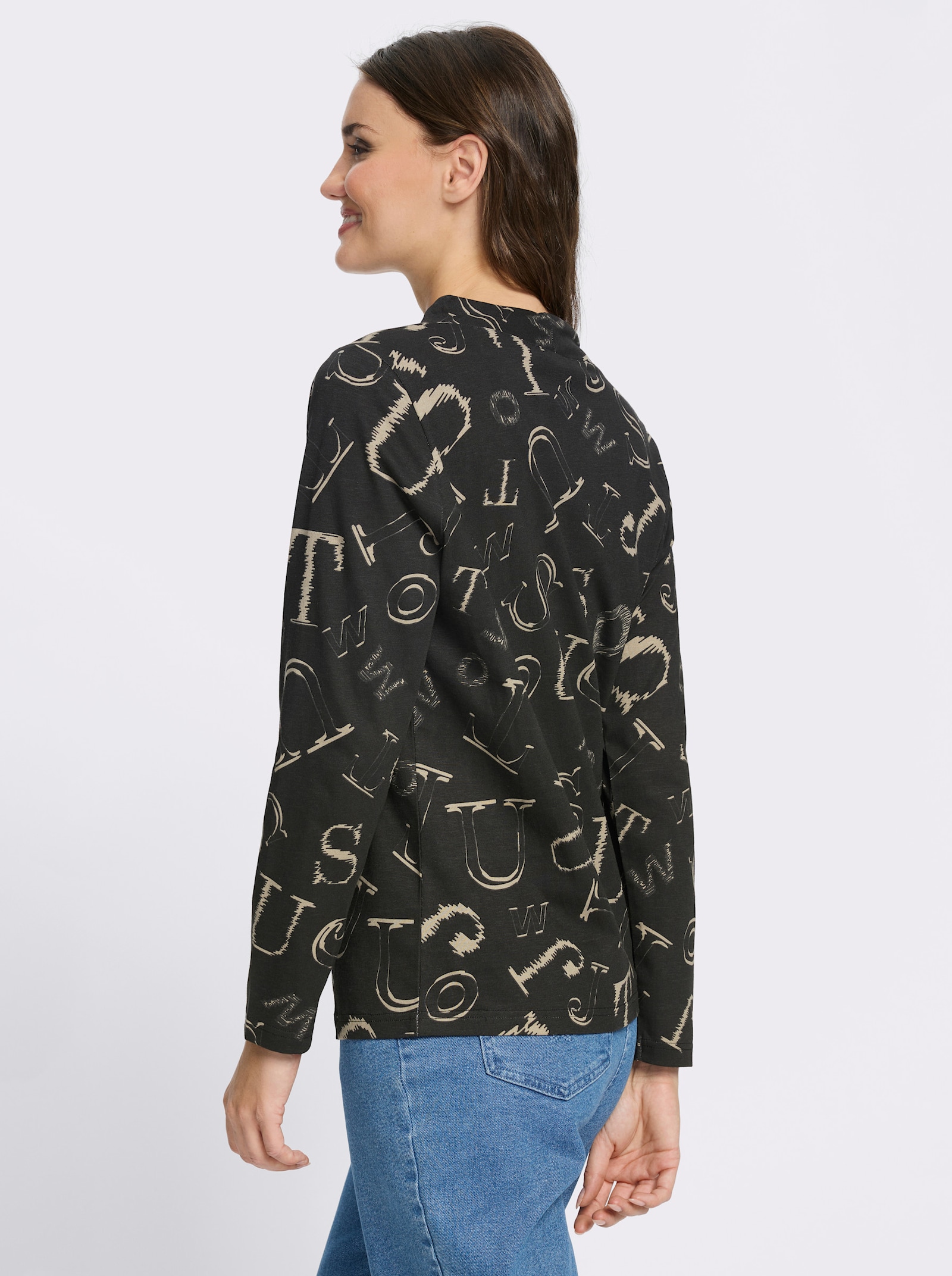 Stehkragenshirt mit Lettering-Print - schwarz-schlamm-bedruckt