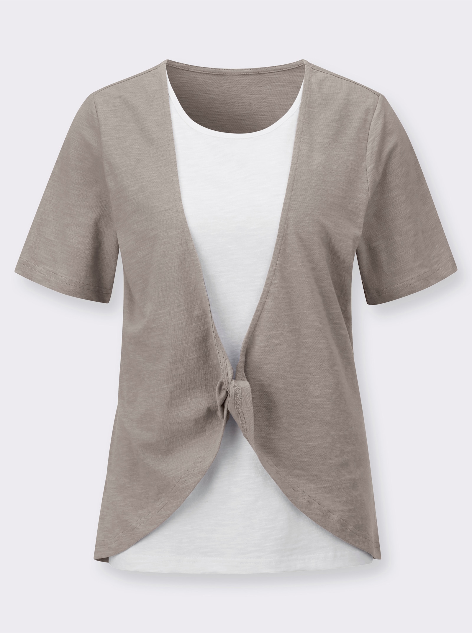 2-in-1-shirt met knoopdetail - taupe/ecru