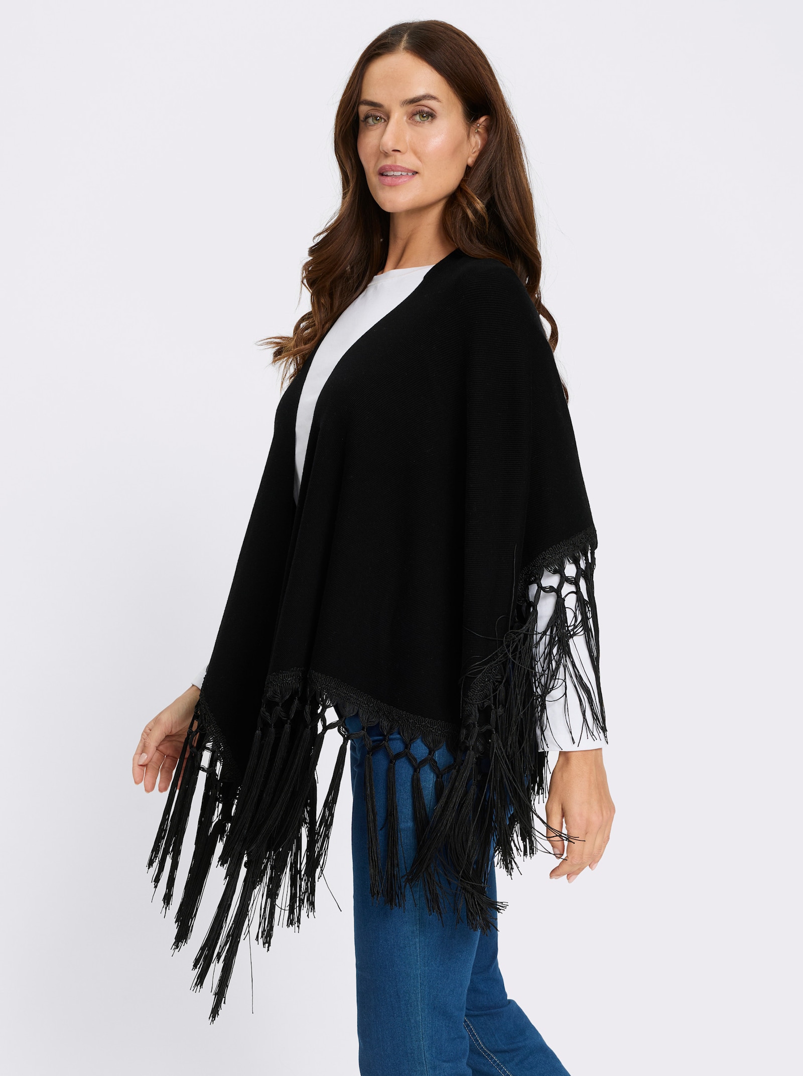 heine Cape avec franges - noir
