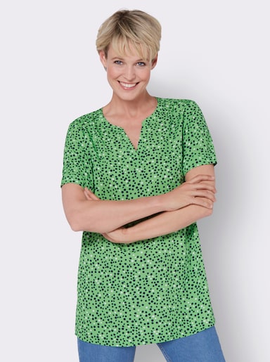 Longline blouse - appelgroen/marine bedrukt