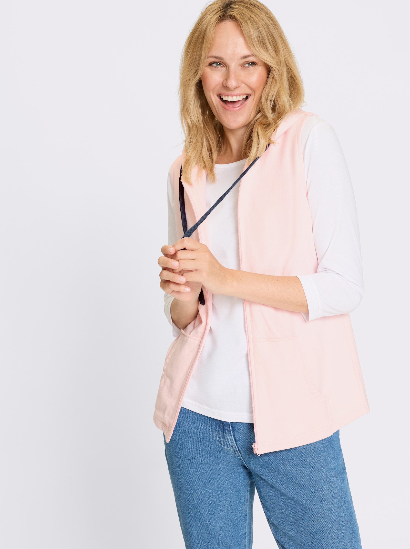 Mikinová vesta s klokaní kapsou - světle růžová
