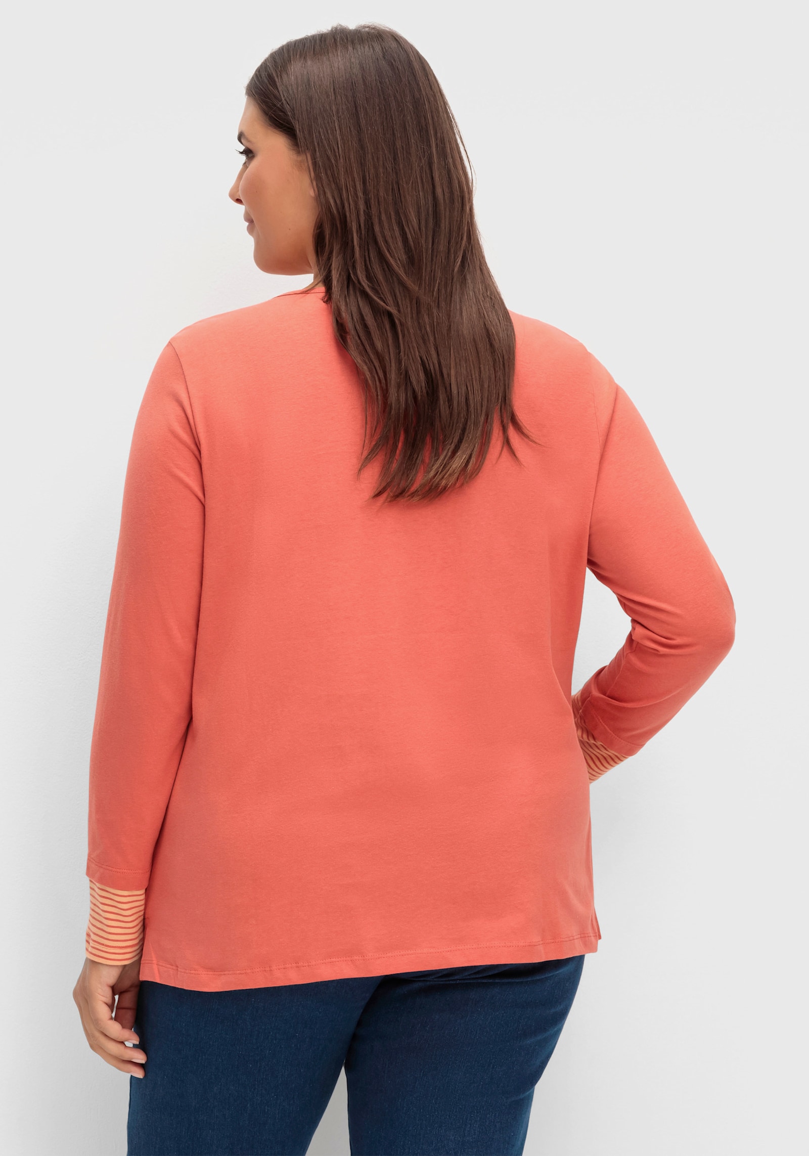 Langarmshirt mit garngefärbten Streifen - terrakotta