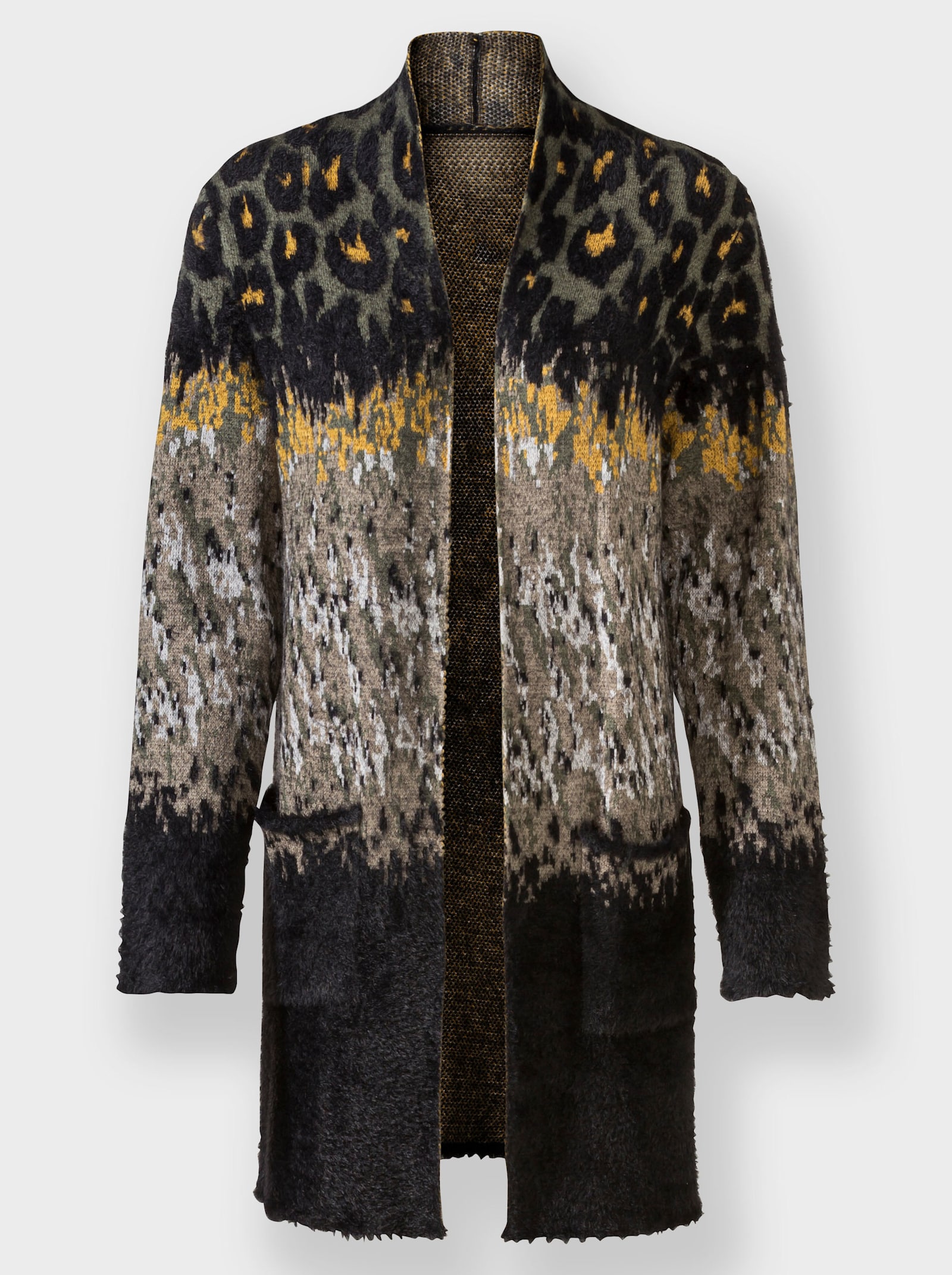 heine Vest van jacquard met pluisgaren - zwart/kaki gedessineerd